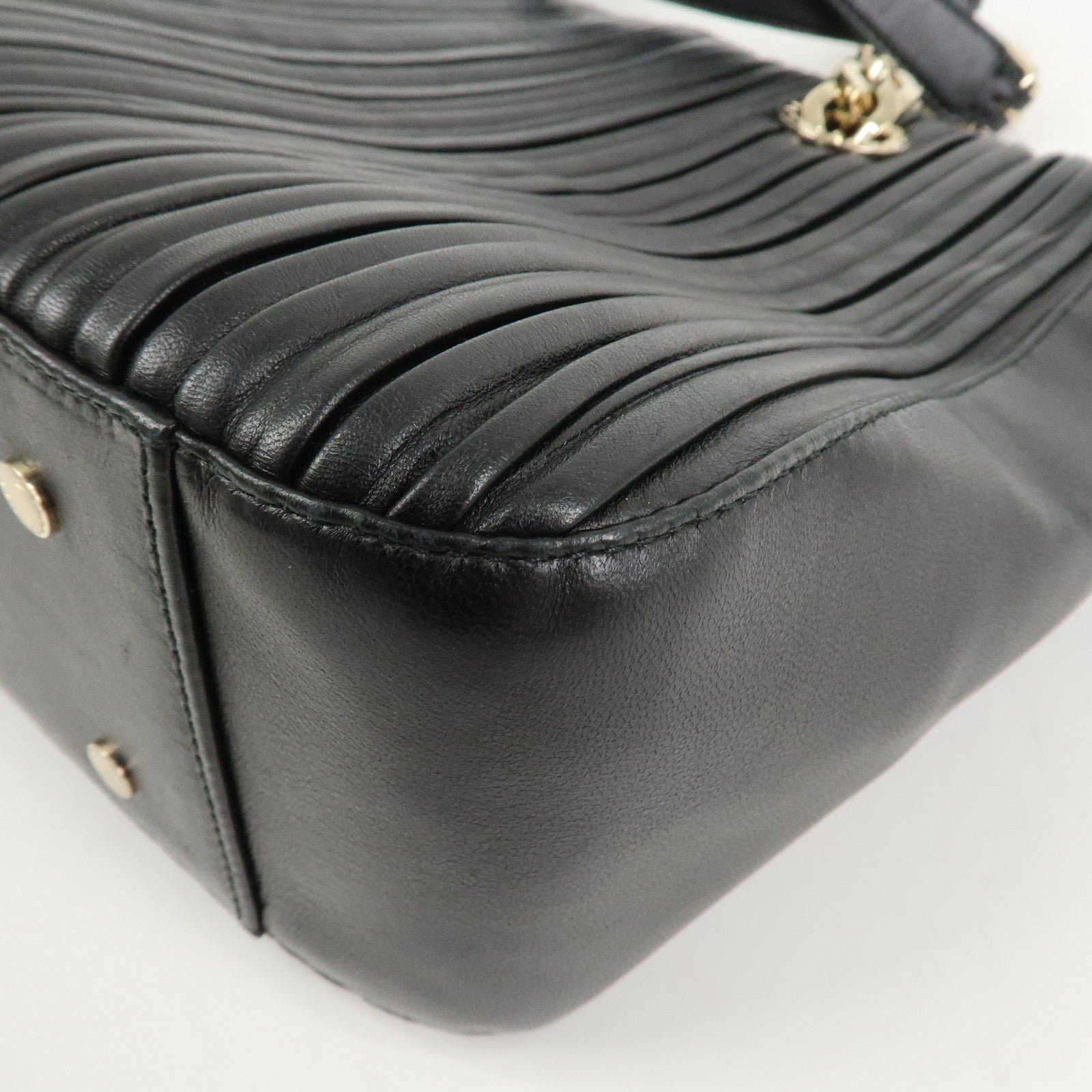 BVLGARI Monete Nappa Plisse Chain Shoulder Bag Tote Bag Black