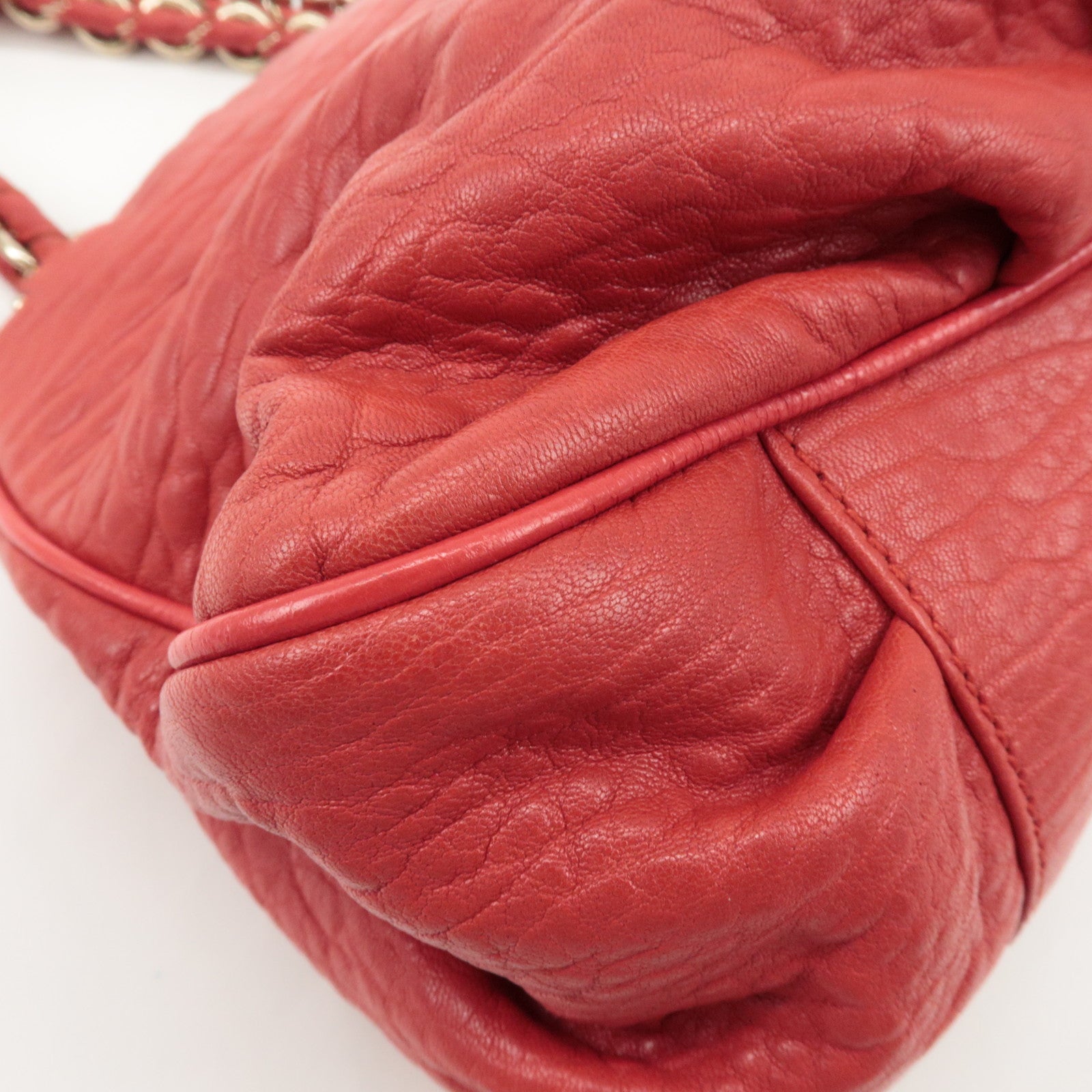 FENDI Leather Mia Chain Shoulder Bag Red Gold Hardware 8BR615 Used