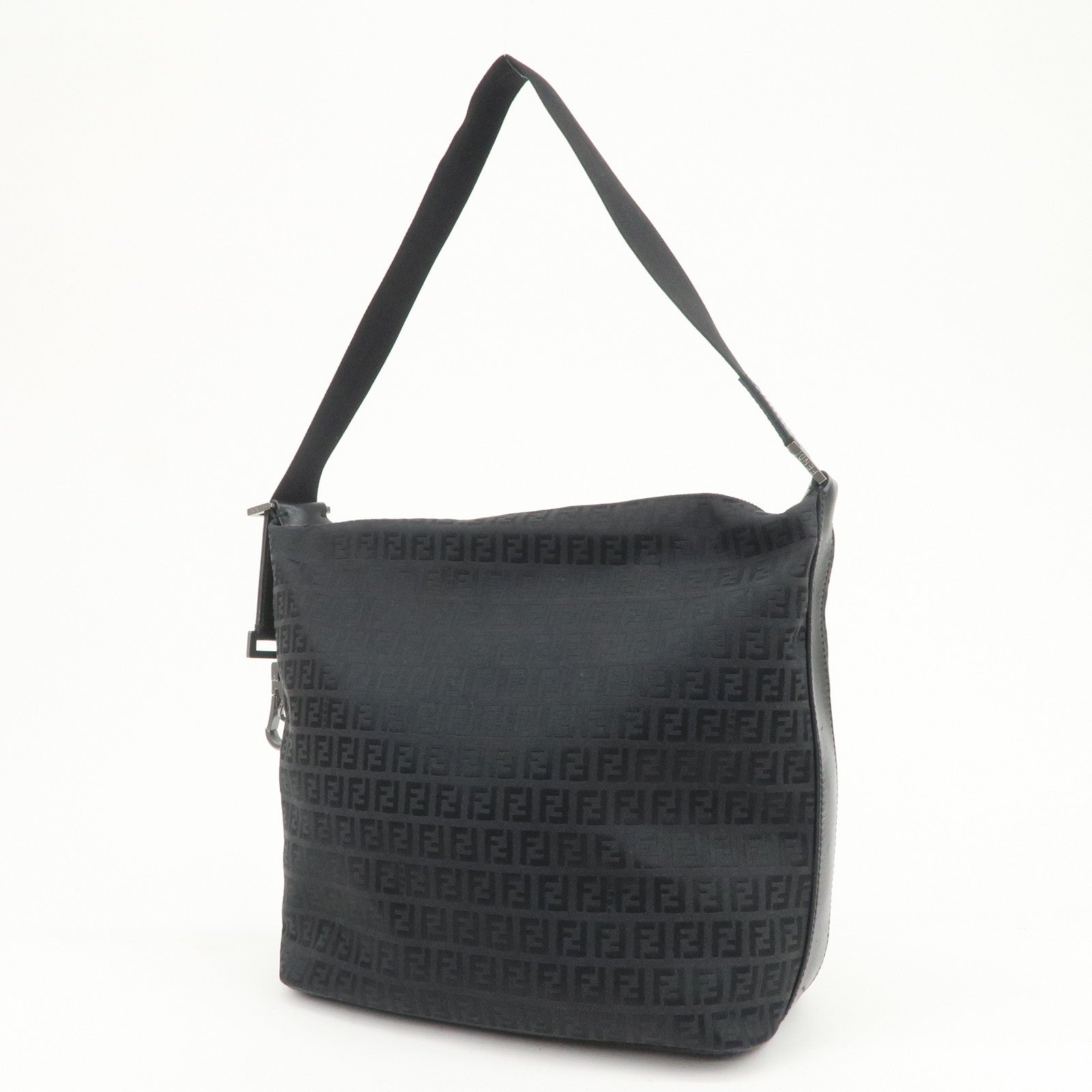 FENDI Zucchino Canvas Leather Shoulder Bag Hand Bag Black 7VA003