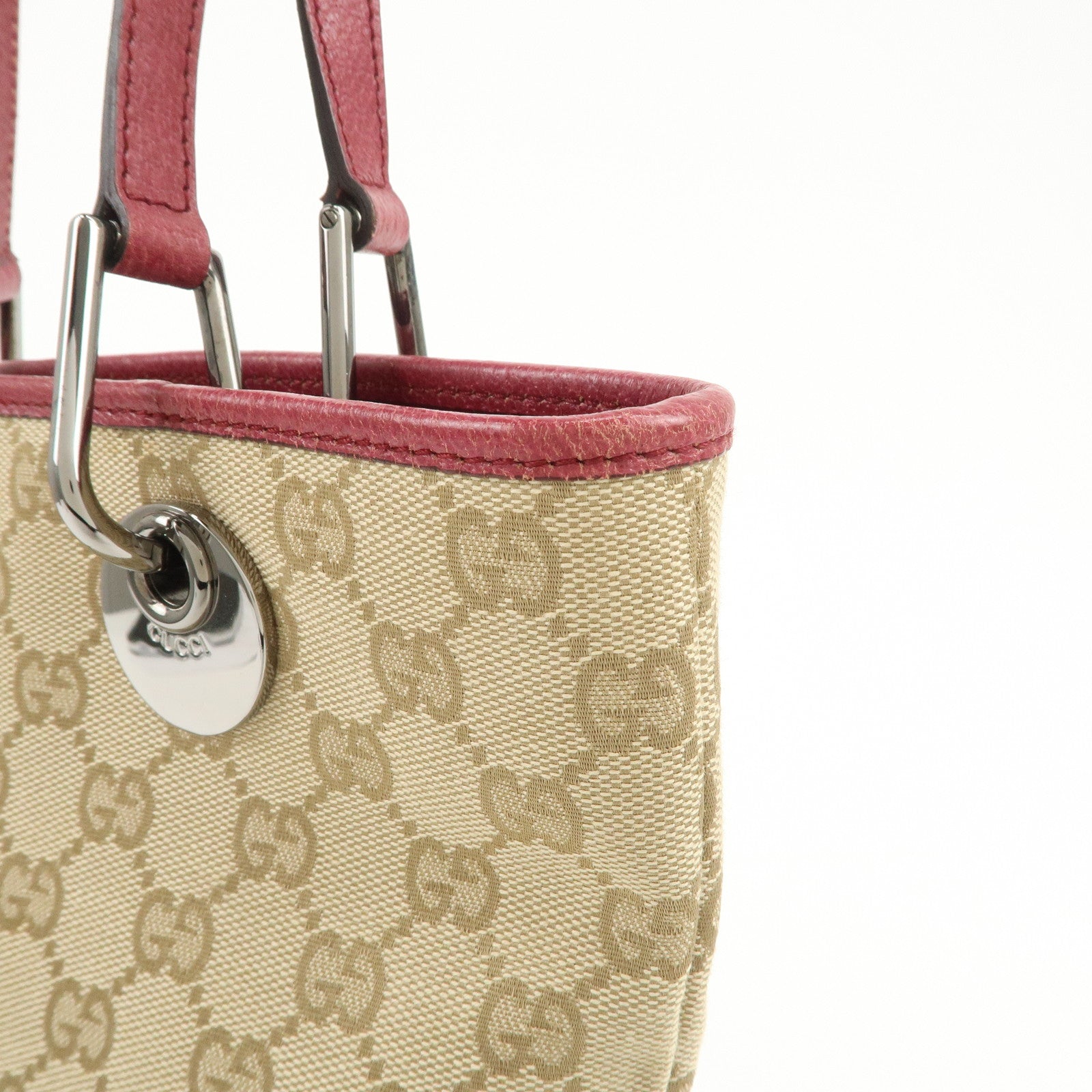 GUCCI GG Monogram Canvas Leather Tote Bag Hand Bag Beige 120840