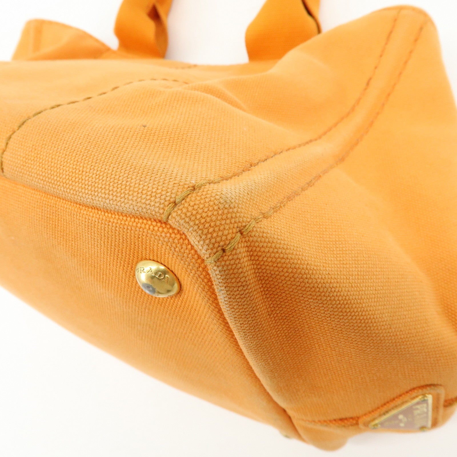 PRADA Canapa Canvas Tote Bag Hand Bag M Size Orange BN1877