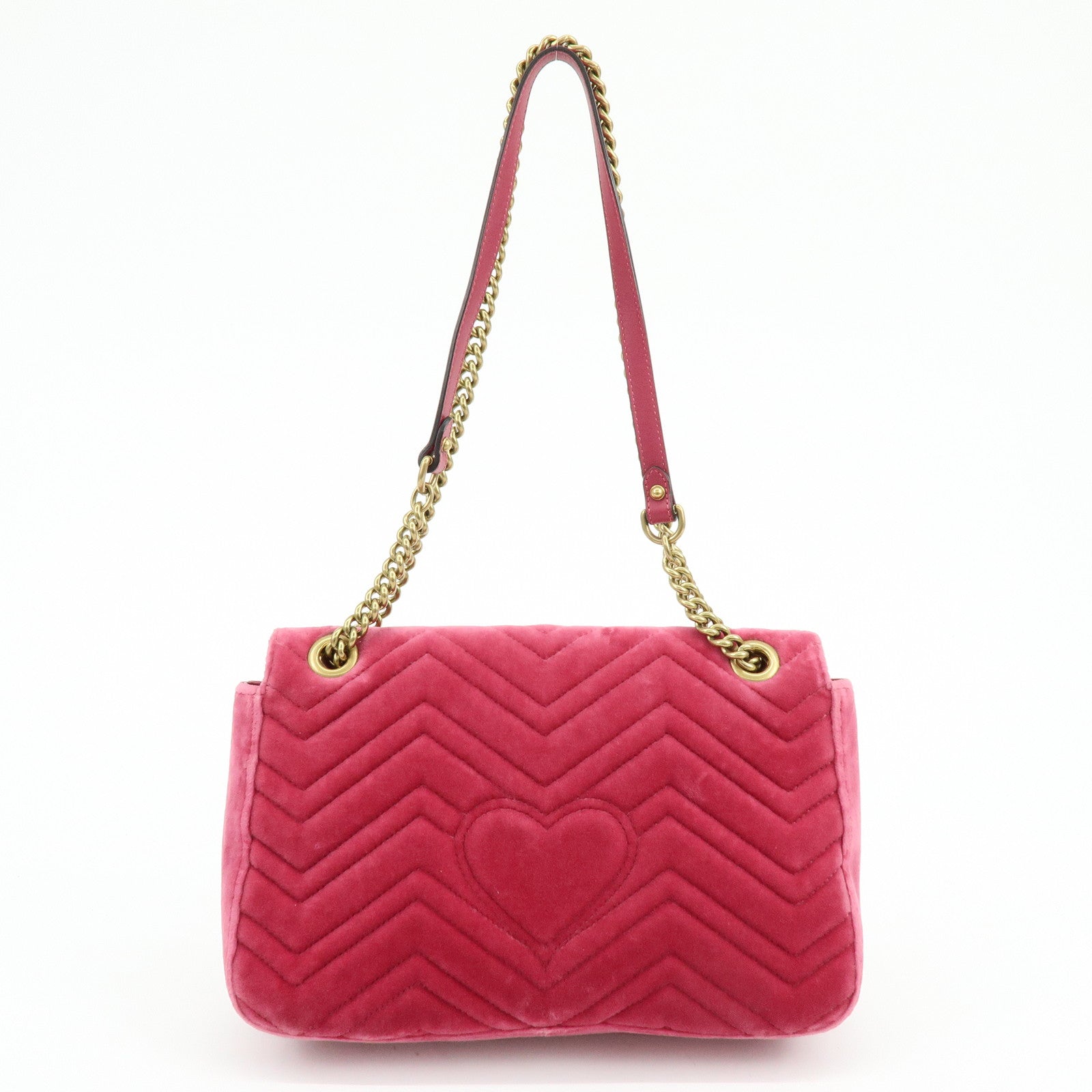 GUCCI GG Marmont Velour Leather Chain Shoulder Bag Pink 443496
