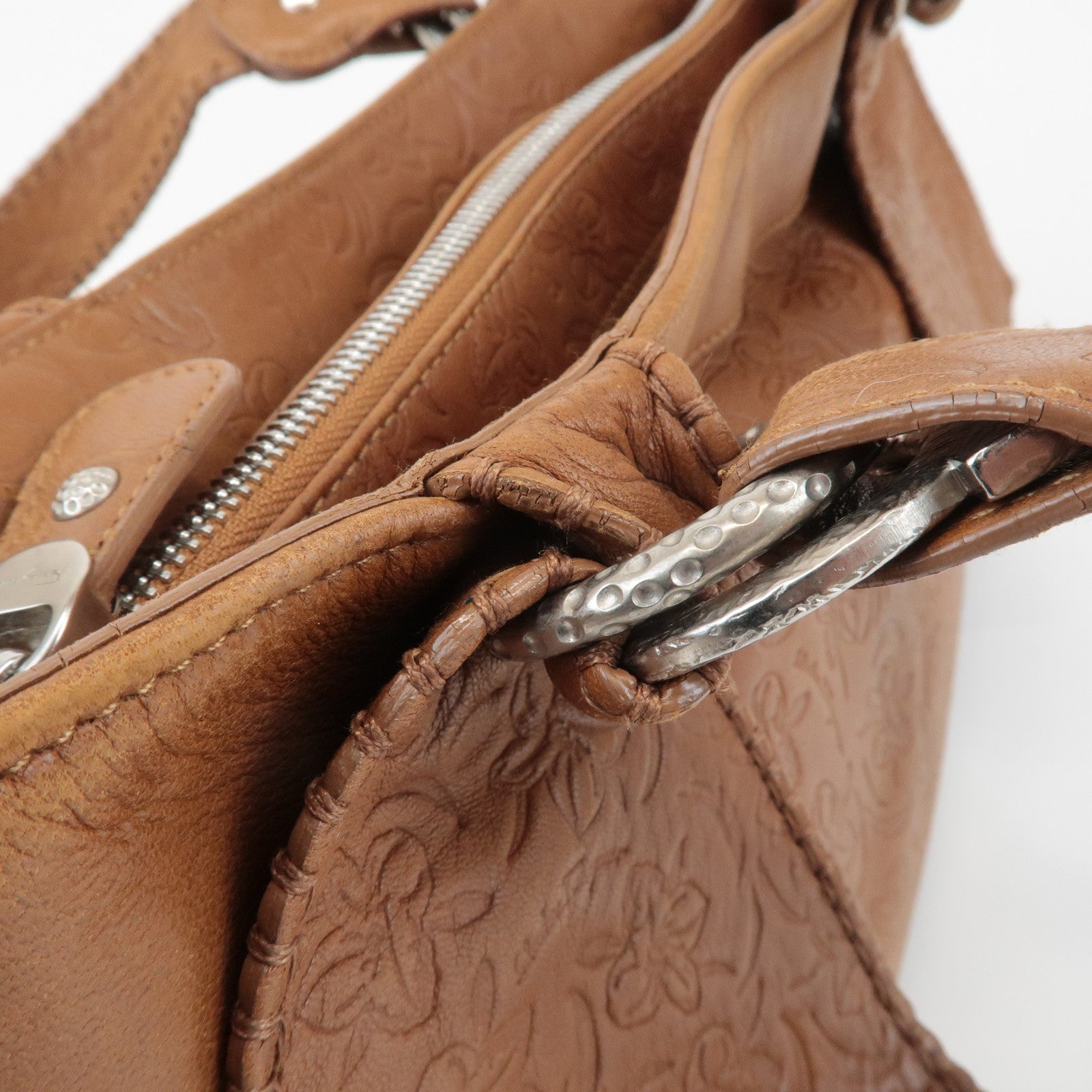 Ferragamo Ganchini Leather Shoulder Bag Hand Bag Brown Used