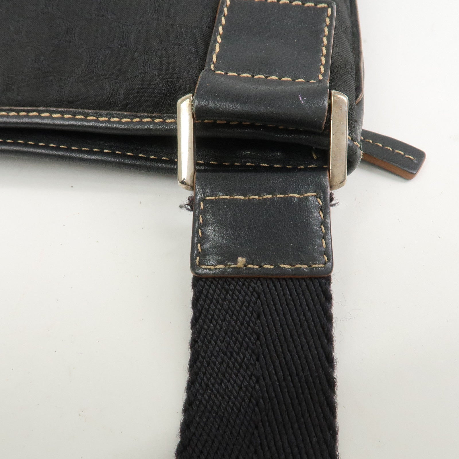 CELINE Macadam Logo Canvas Leather Shoulder Bag Crossbody Bag Black