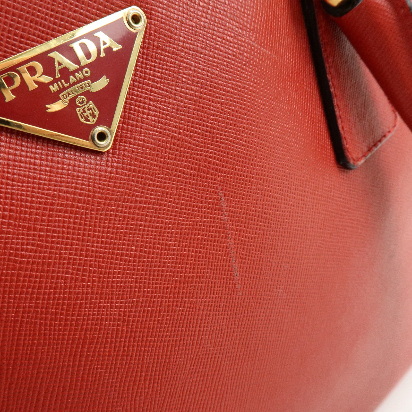 PRADA Triangle Logo Saffiano Leather Shoulder Bag Hand Bag Red