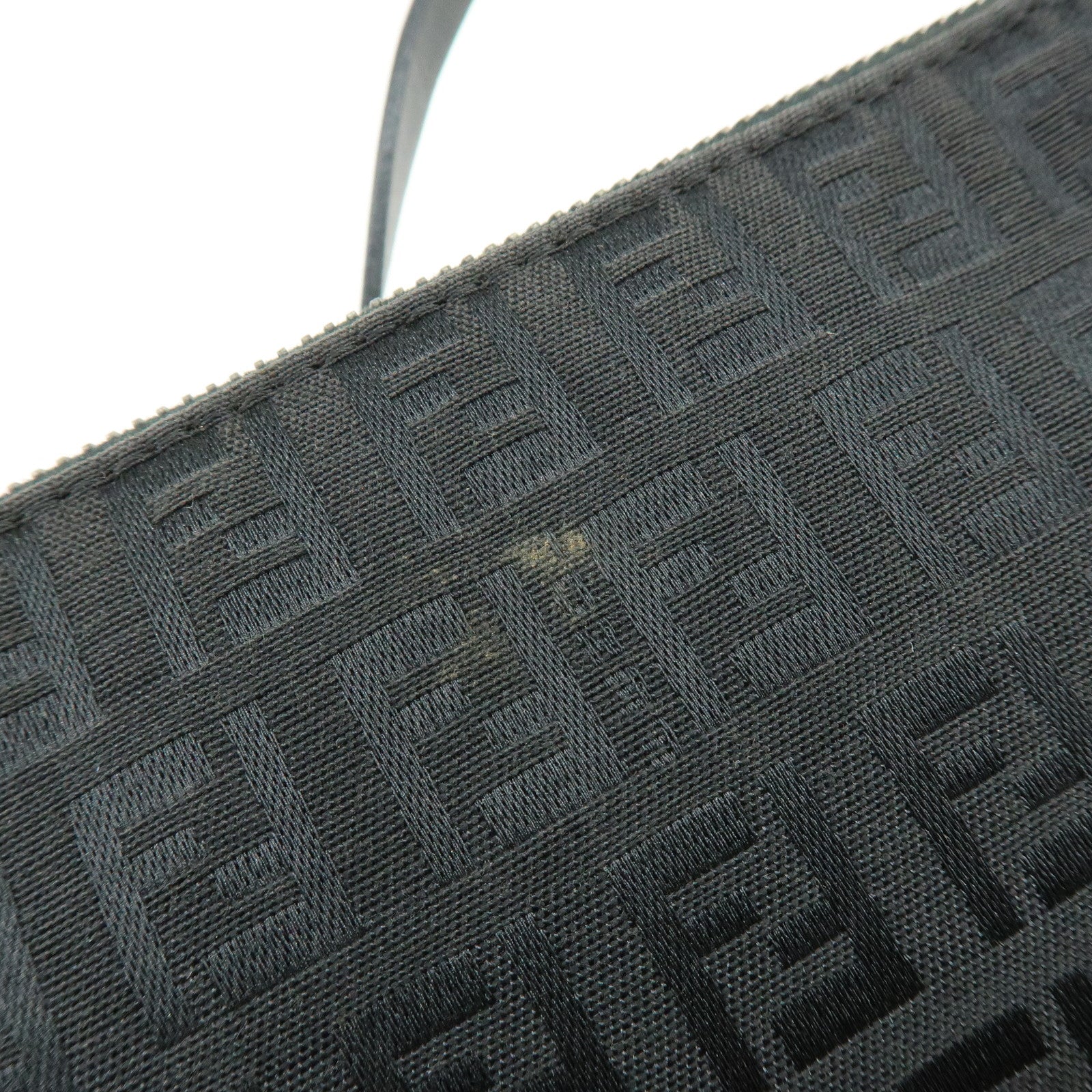 FENDI Zucchino Canvas Leather Shoulder Bag Hand Bag Black