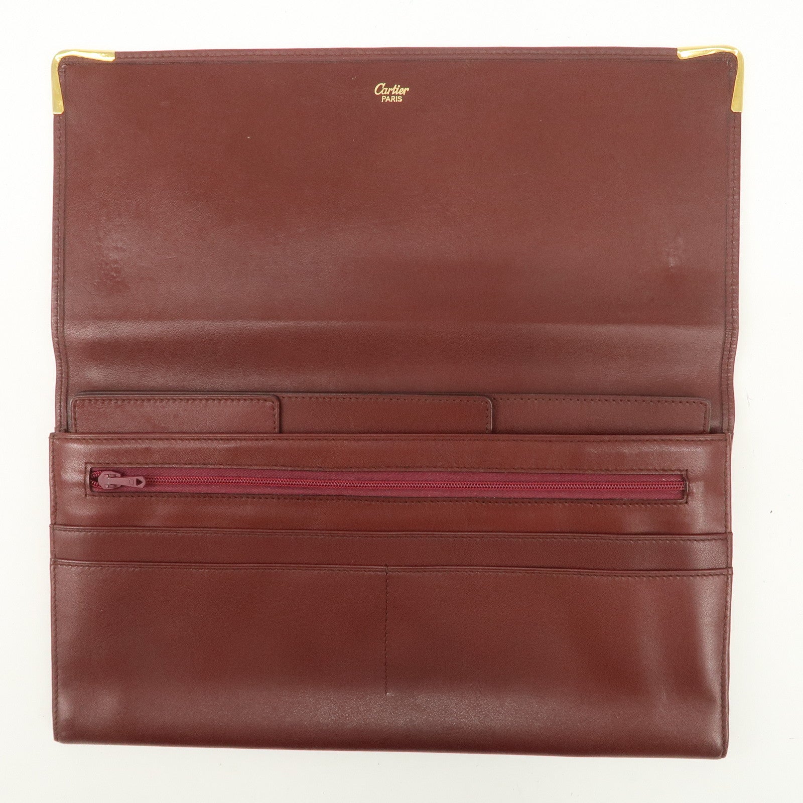 Cartier Must Line Leather Clutch Bag Bordeaux Gold Hardware Used
