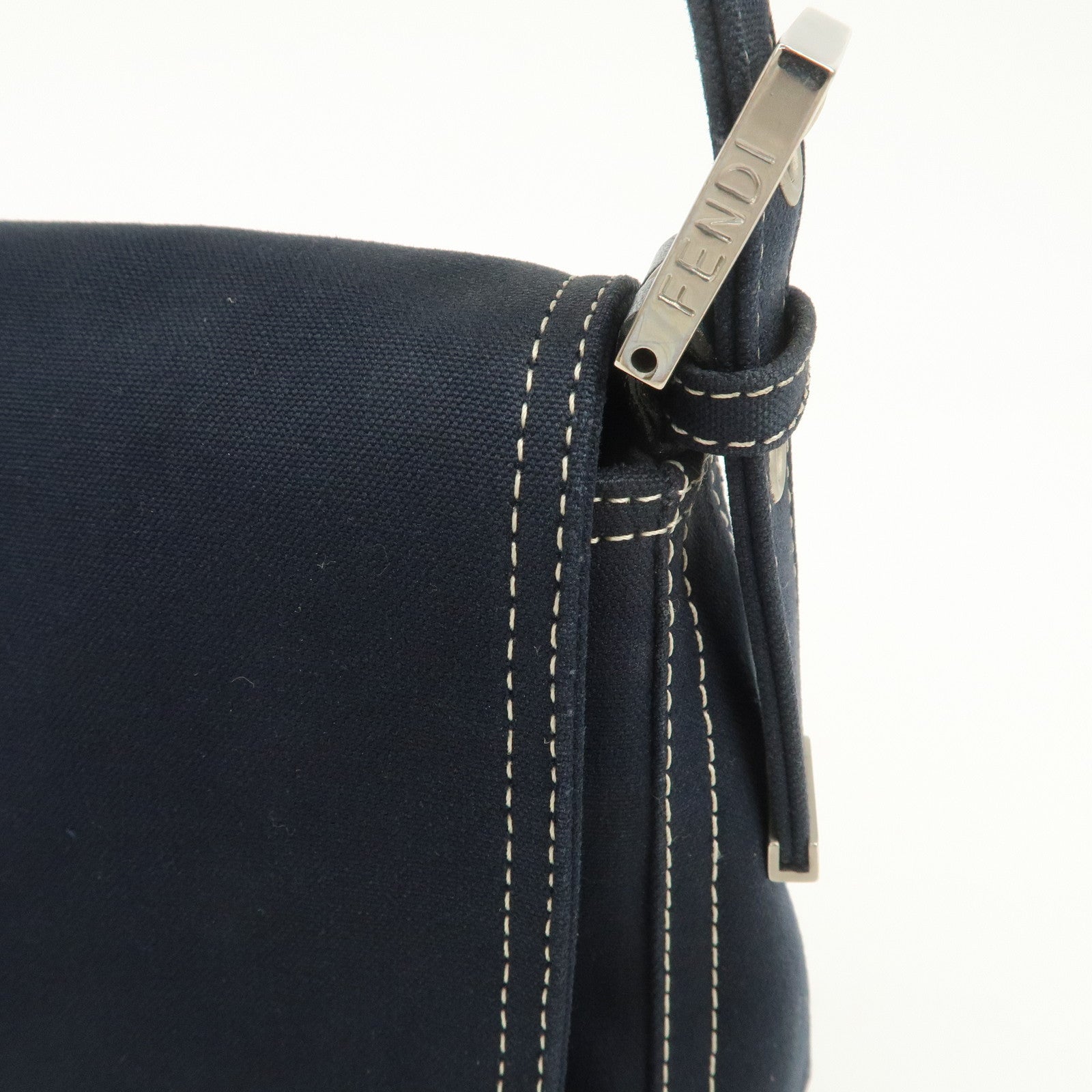FENDI Mamma Baguette Canvas Shoulder Bag Dark Navy 26325