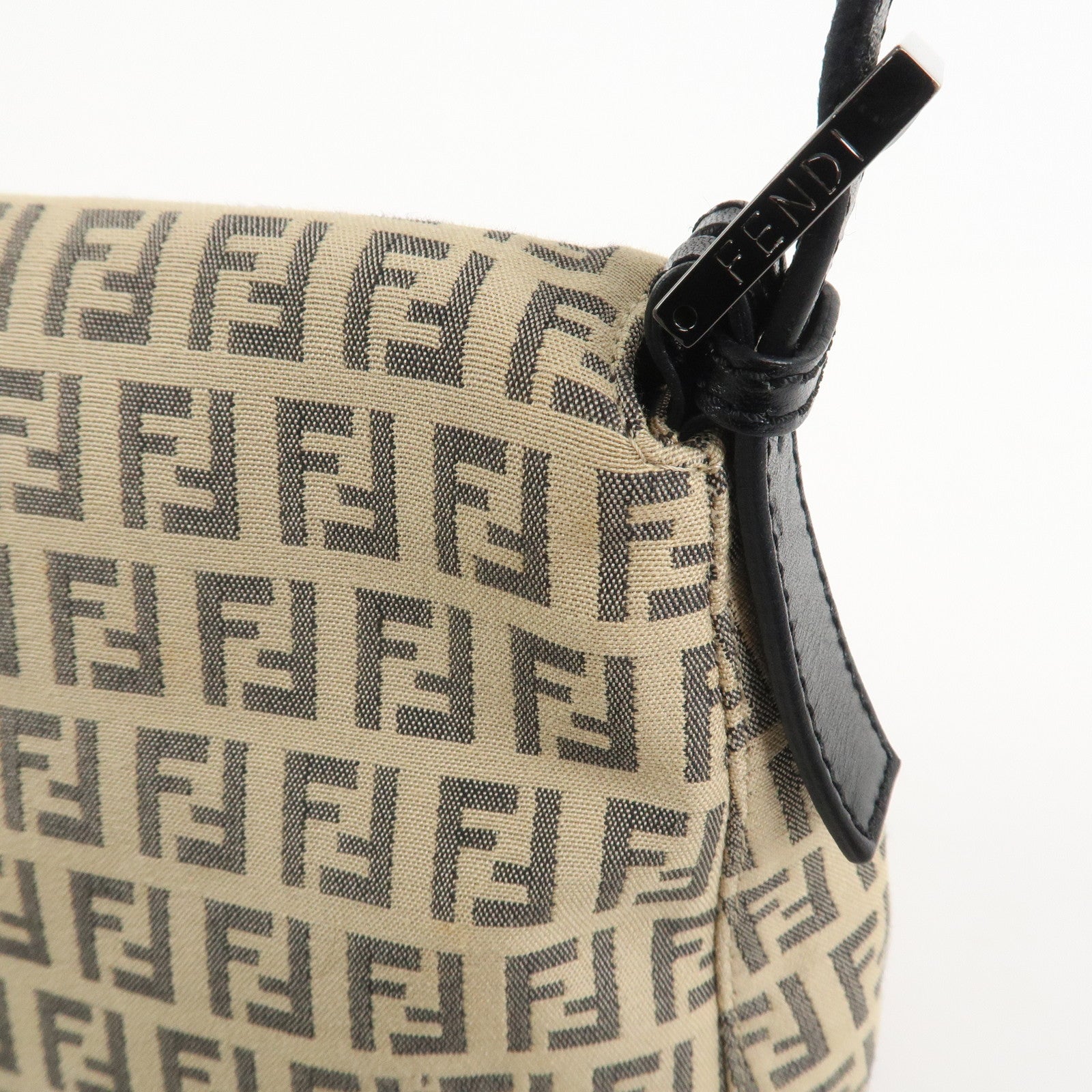 FENDI Zucchino Mamma Baguette Canvas Leather Shoulder Bag 8BR001