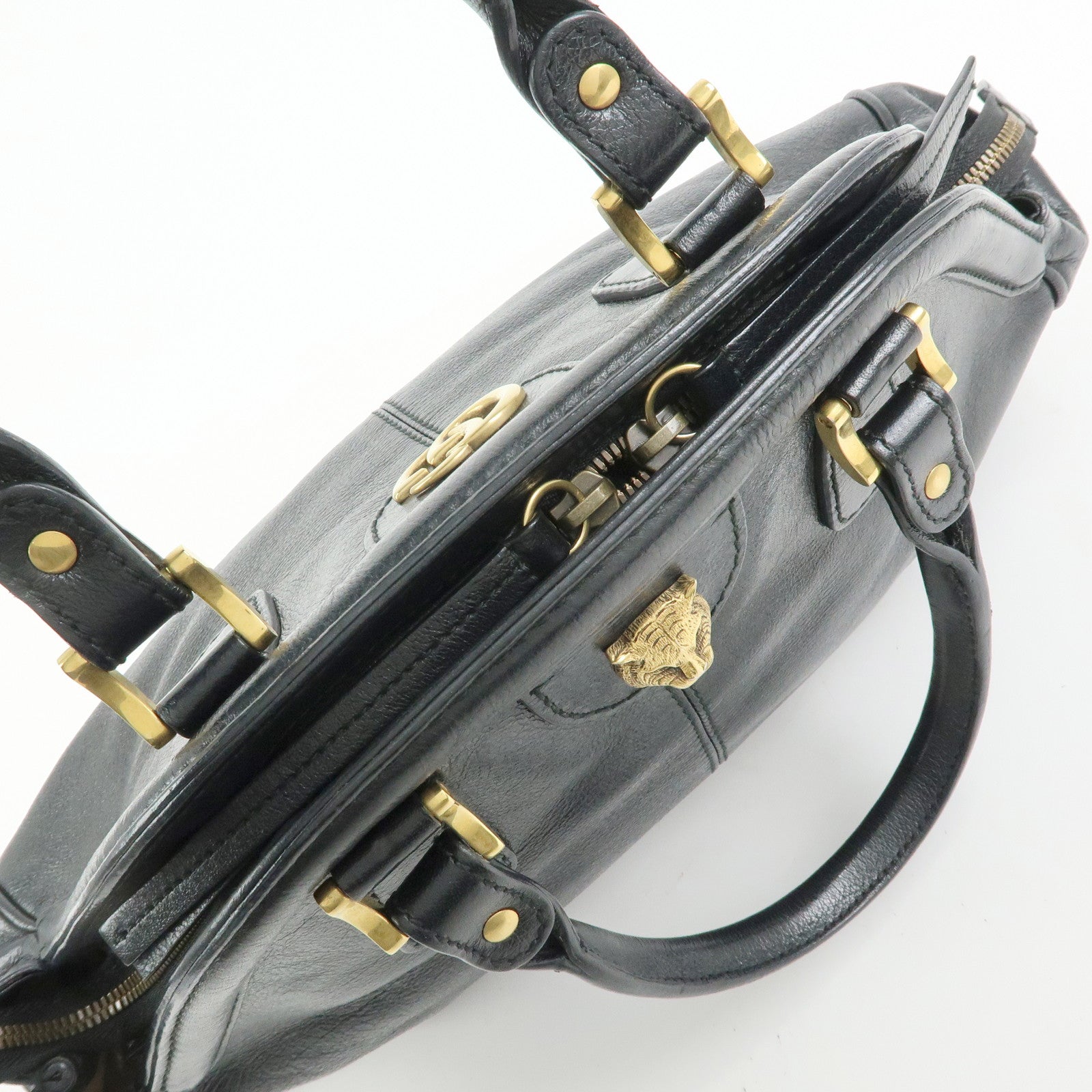 GUCCI GG Marmont Tiger Head Leather 2Way Bag Hand Bag Black 516459