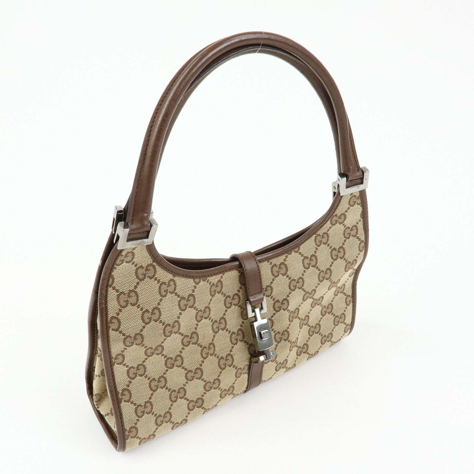 GUCCI Jackie GG Canvas Leather Hand Bag Brown 002.1068