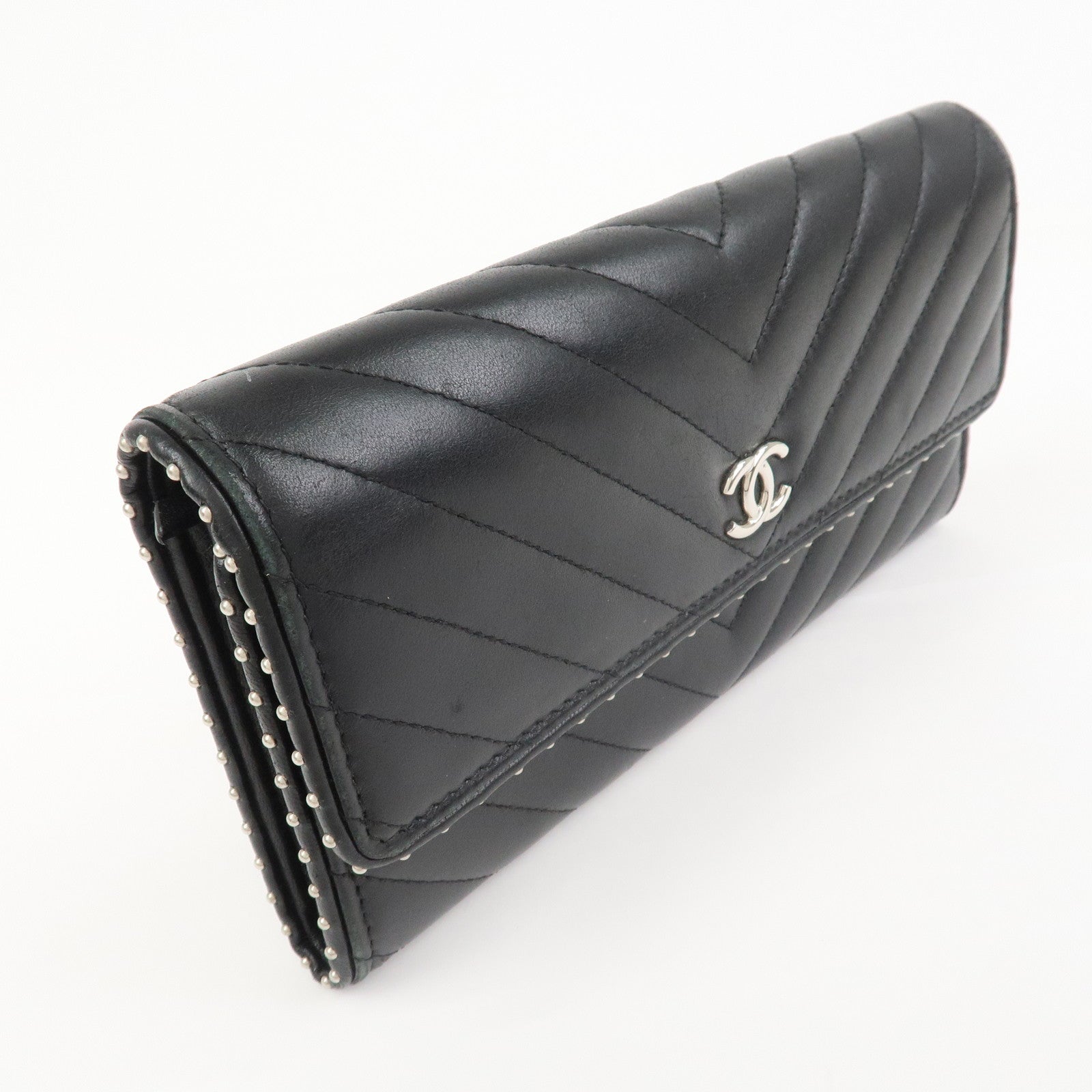 CHANEL COCO Mark V Stitch Leather Flap Long Wallet Black A81217