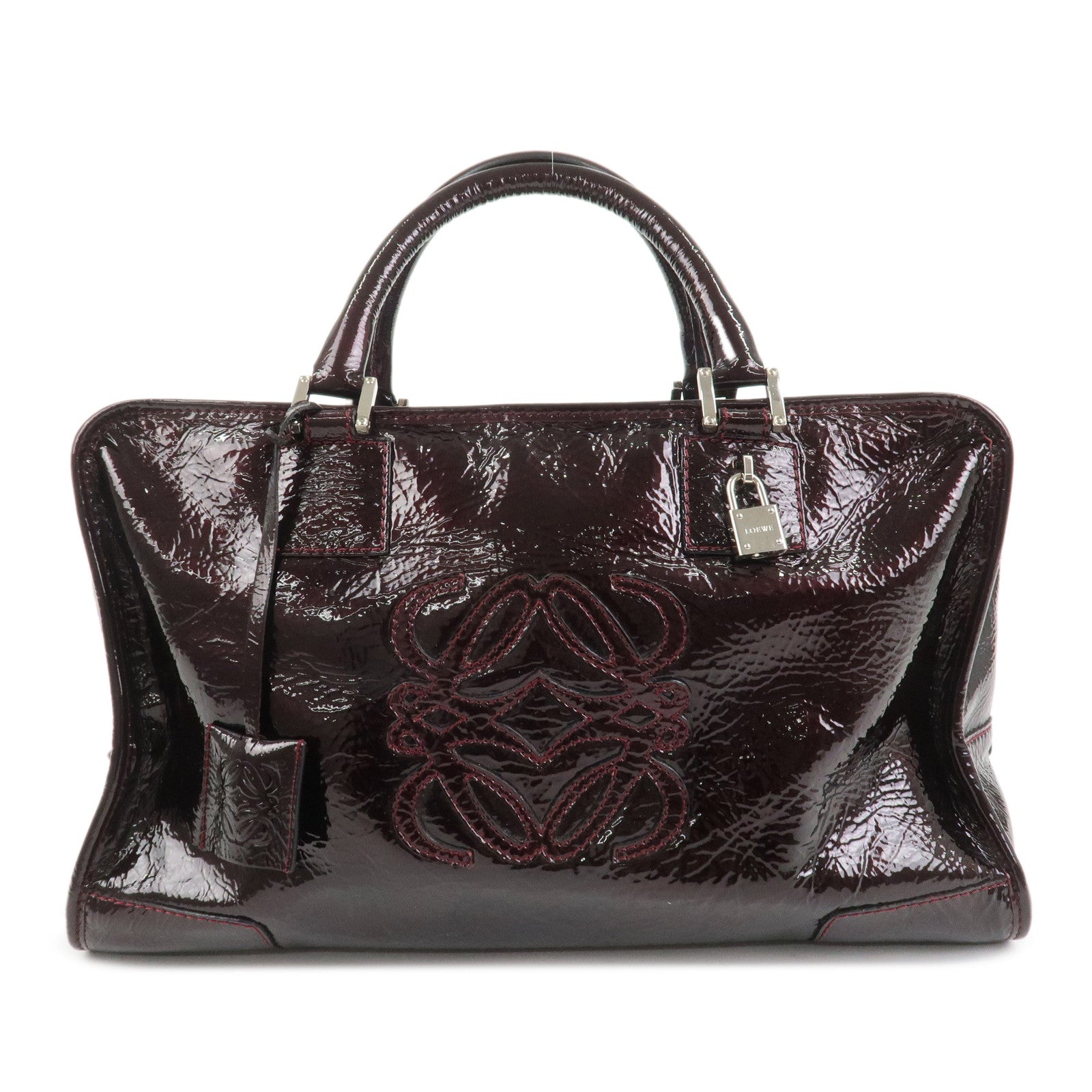 LOEWE Amazona Patent Leather Hand Bag Burgundy