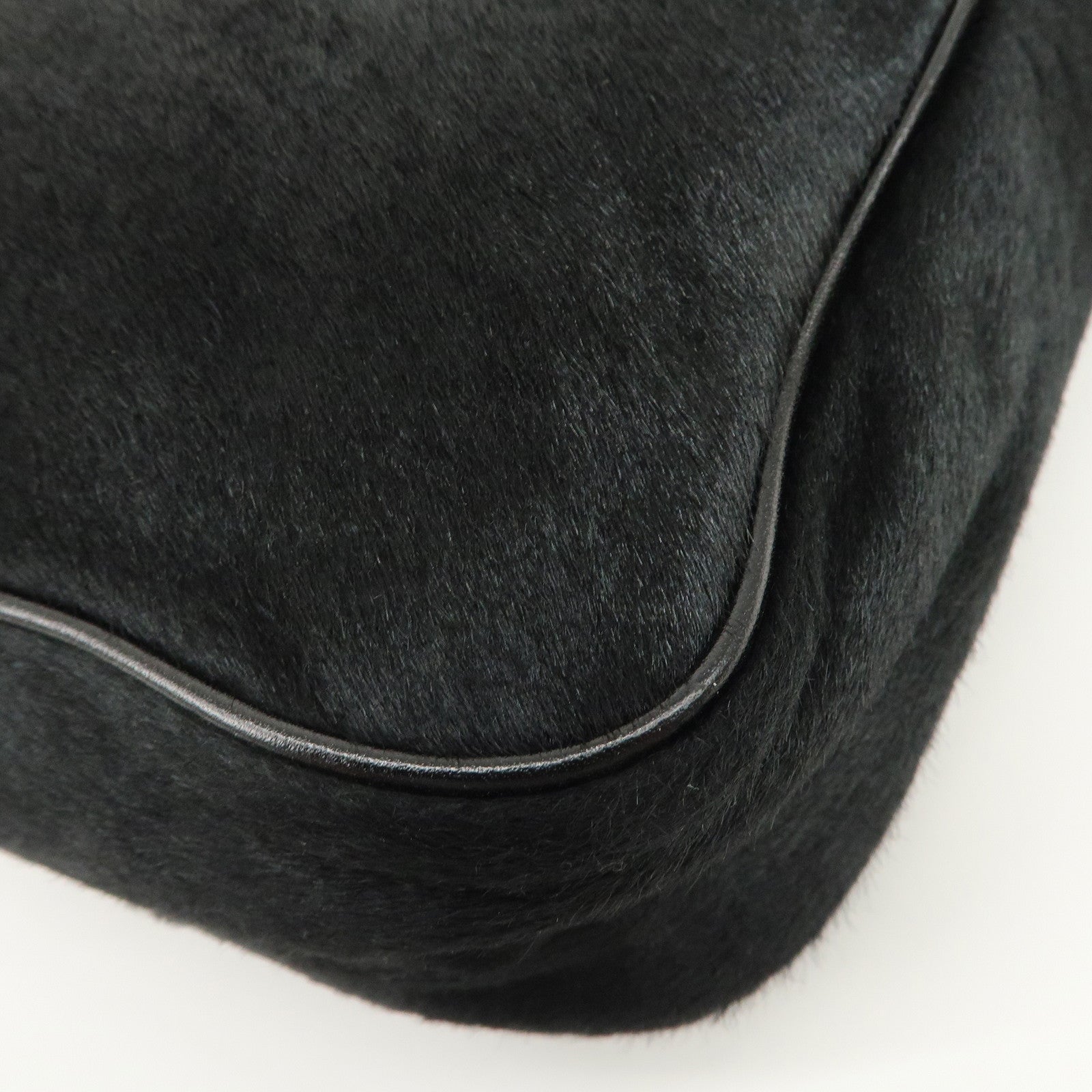 FENDI Haircalf Leather Shoulder Bag Hand Bag Black 15328