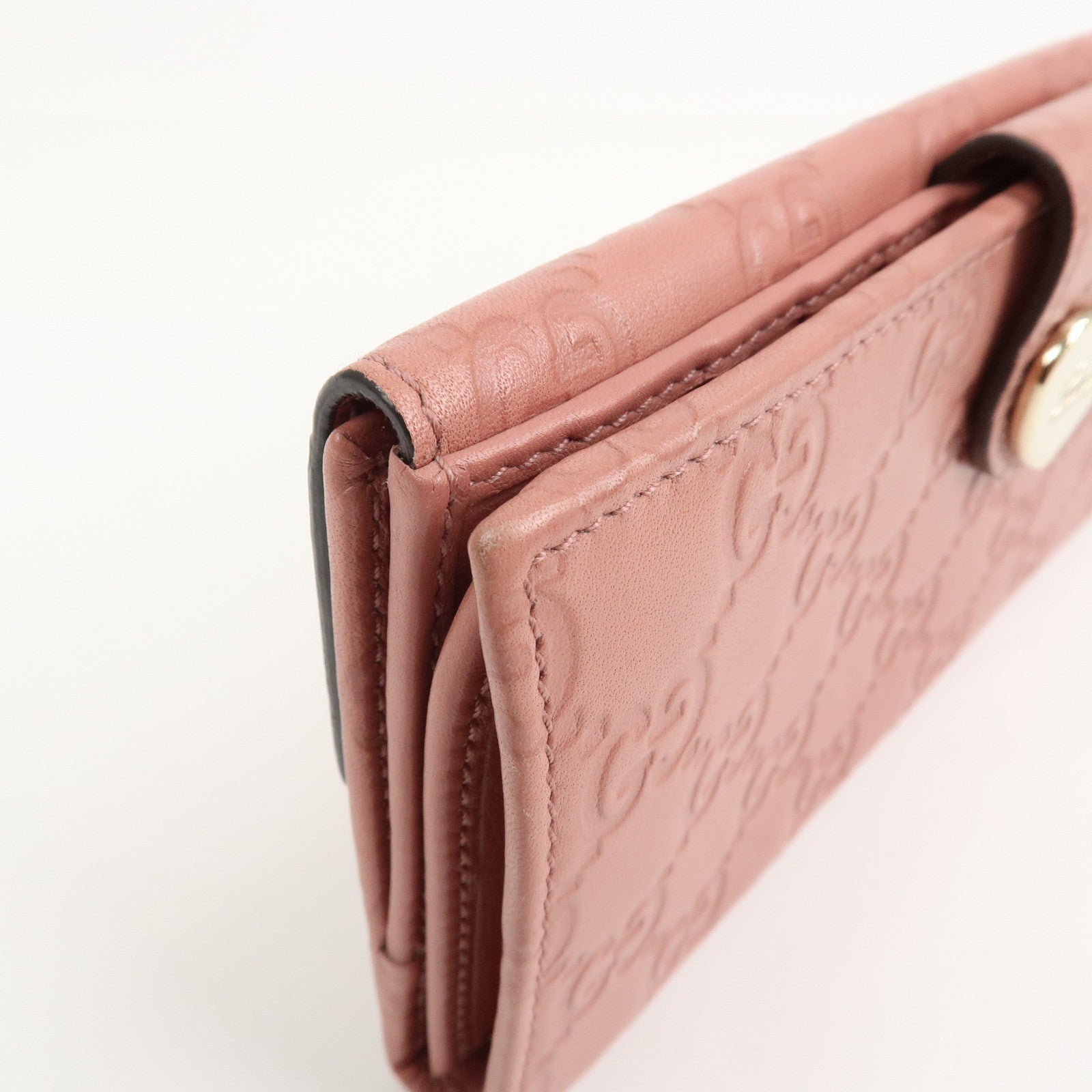 GUCCI Guccissima Leather Heart W Hook Bi-fold Wallet Pink 203550