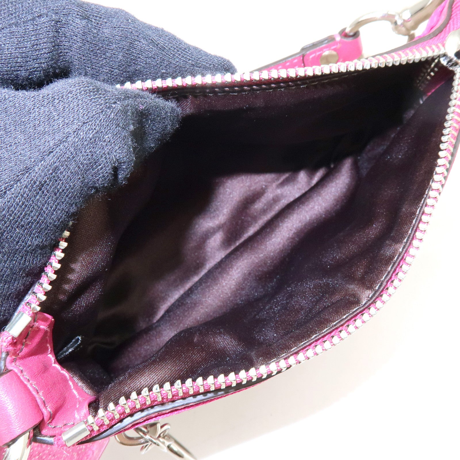 COACH Poppy Signature Nylon Leather Hand Bag Beige Pink