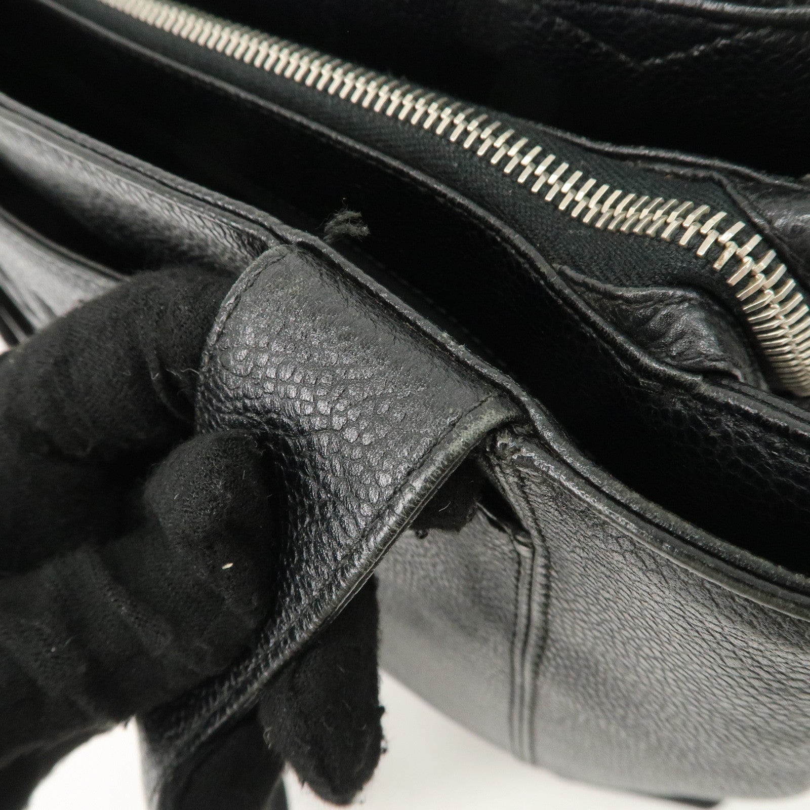 CHANEL Caviarskin Tote Bag Hand Bag Shoulder Bag Black Used