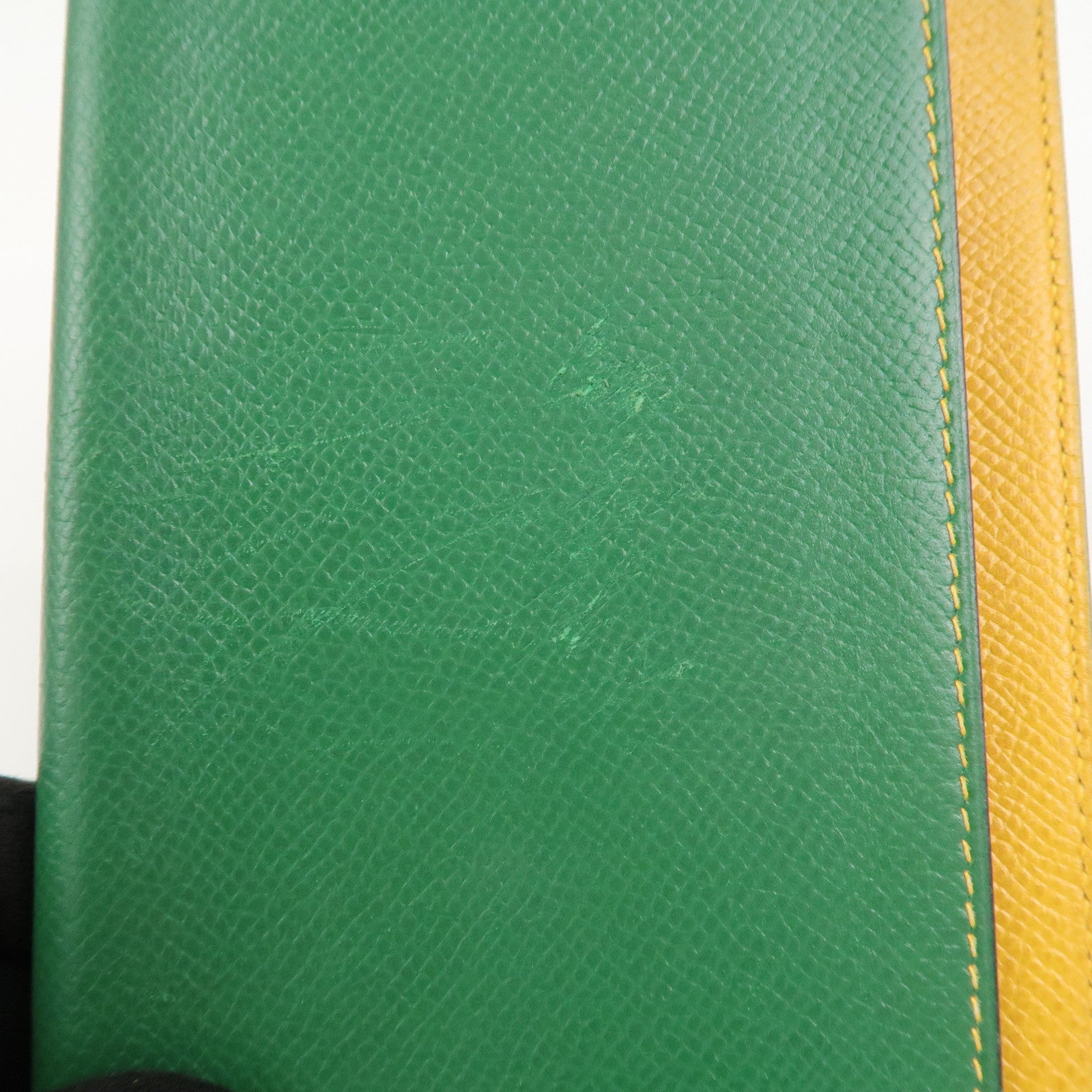 HERMES Leather Logo 〇Y Stamped Agenda PM Planner Cover Green