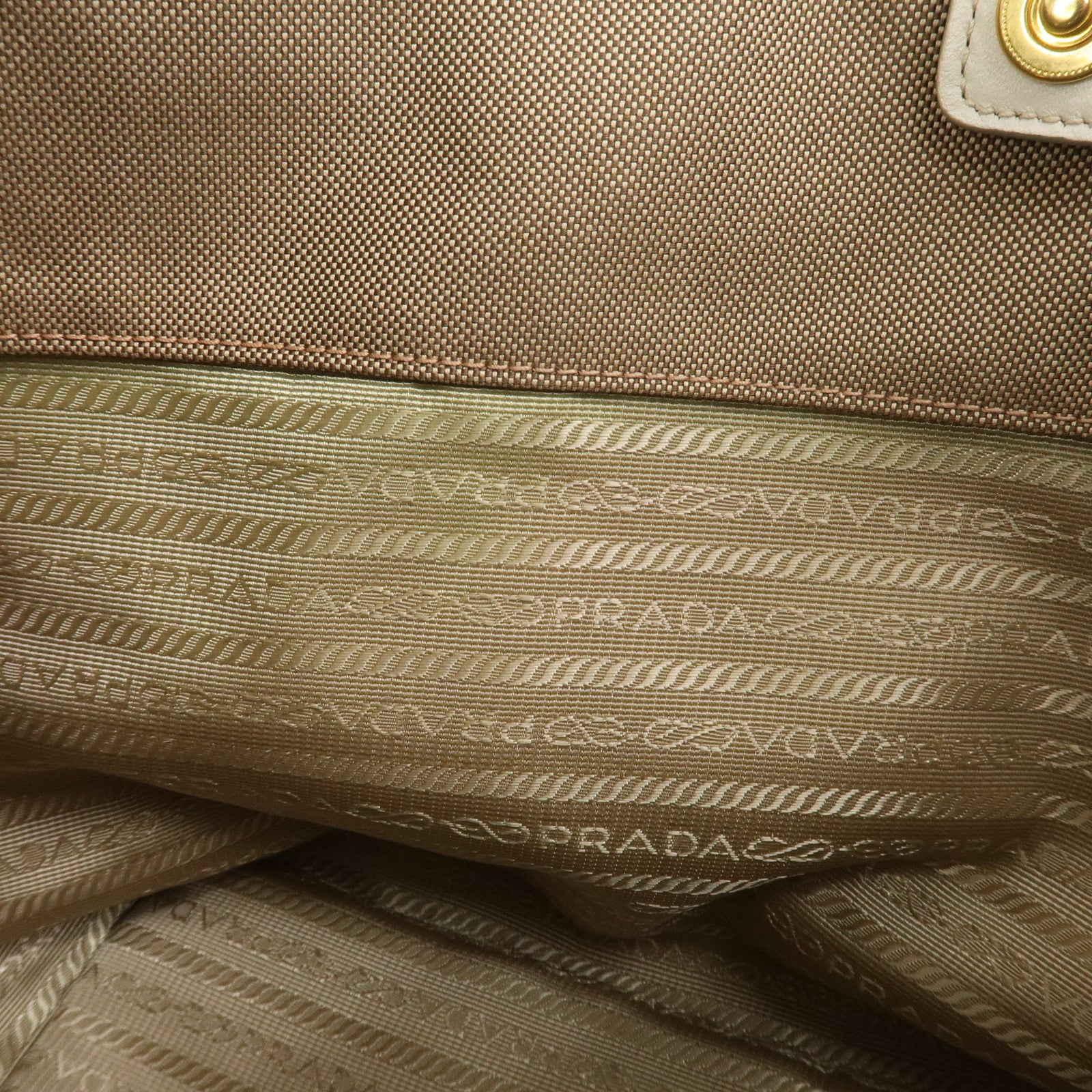 PRADA Logo Jaquard Leather 2Way Hand Bag Shoulder Bag Beige White