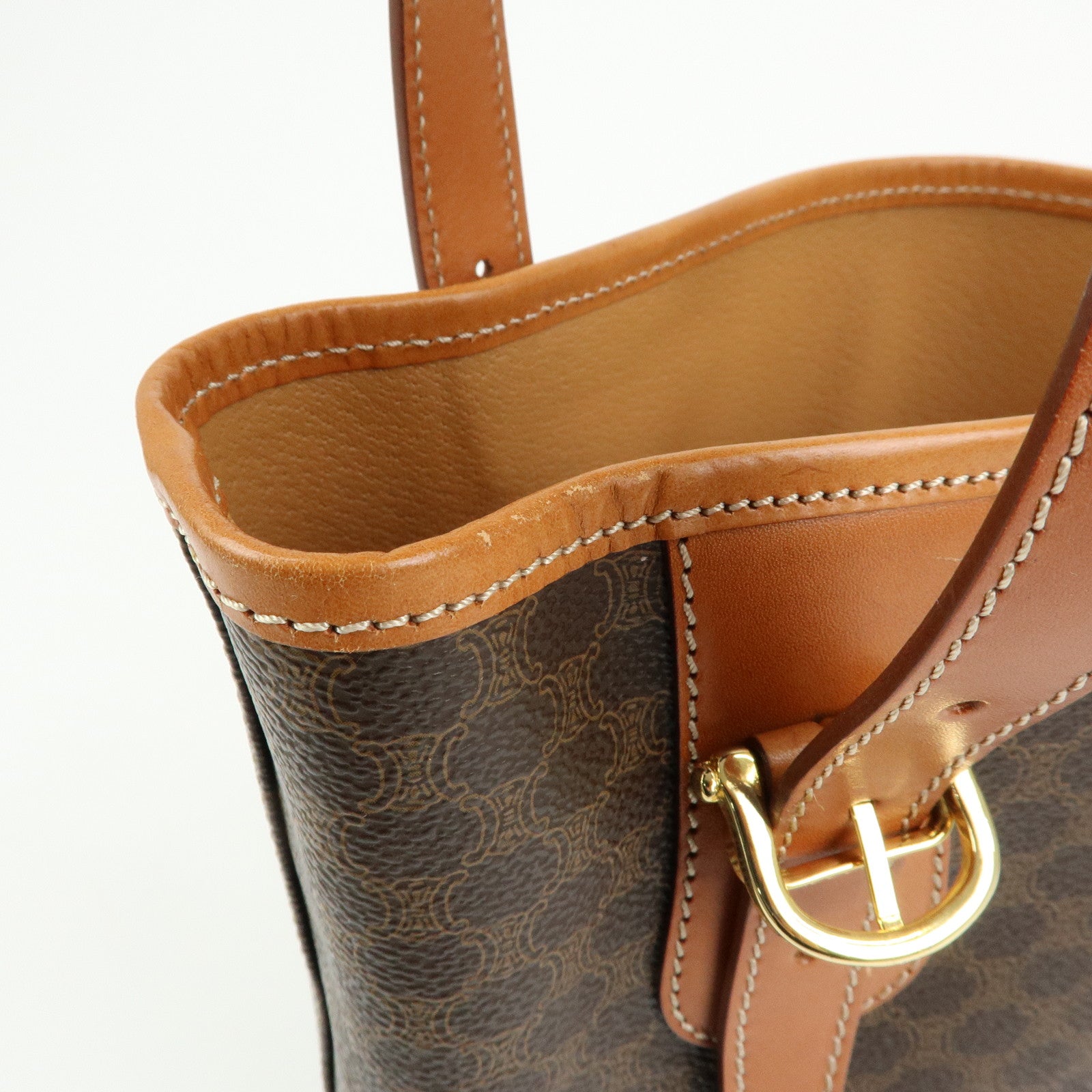 CELINE Macadam PVC Leather Tote Bag Hand Bag Shoulder Bag Brown