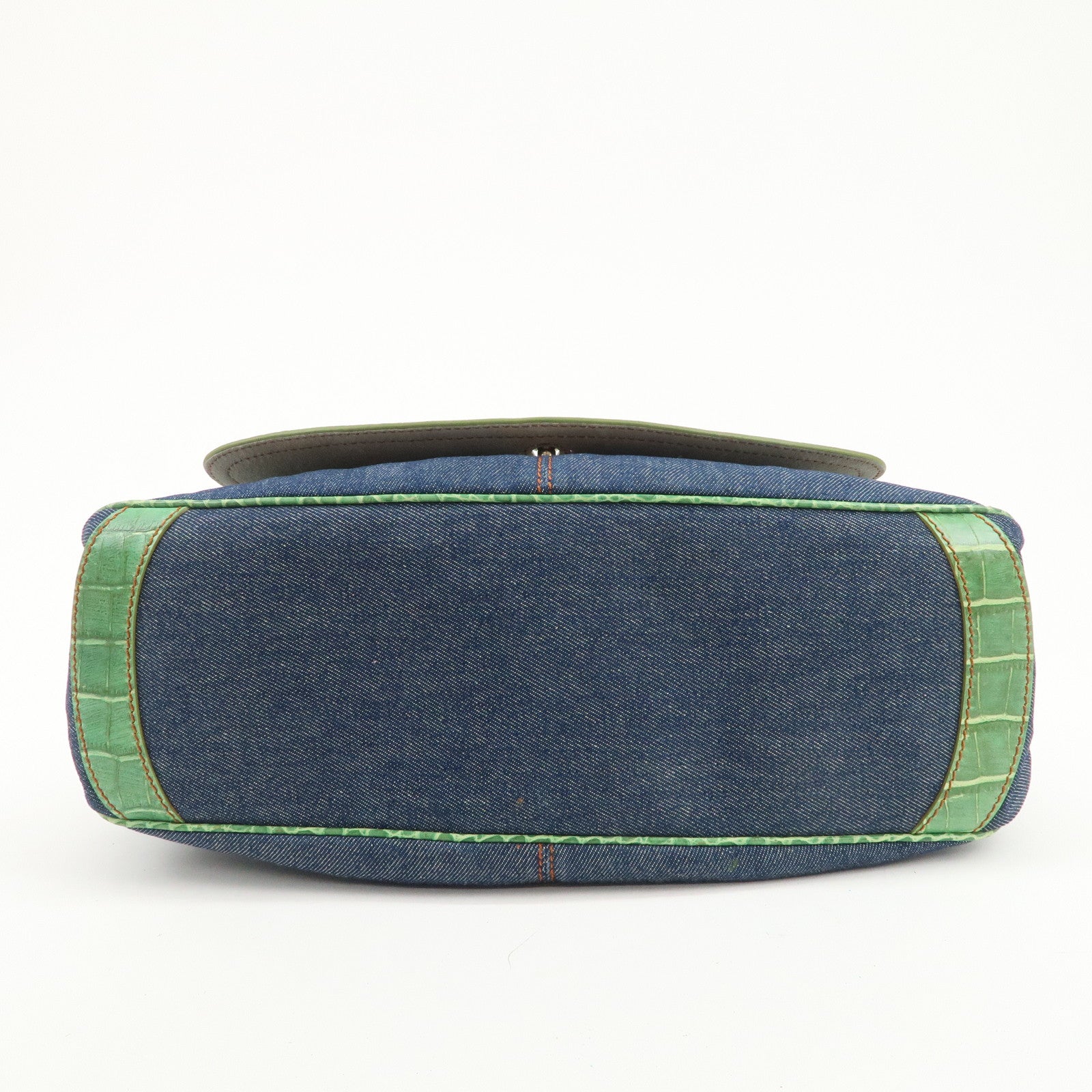 TOD’S Logo Denim Emboss Leather Hand Bag Shoulder Bag Blue Green
