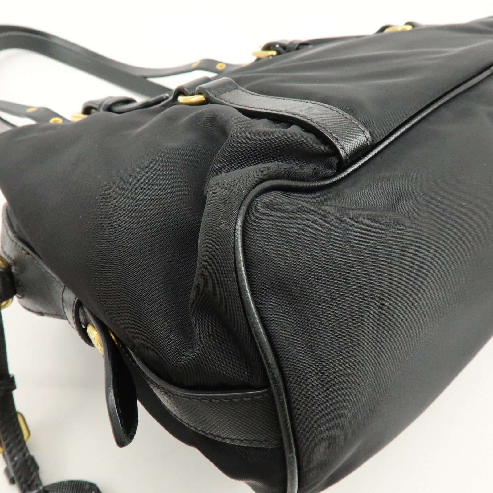 PRADA Logo Nylon Leather Boston Bag Shoulder Bag Black BL0600