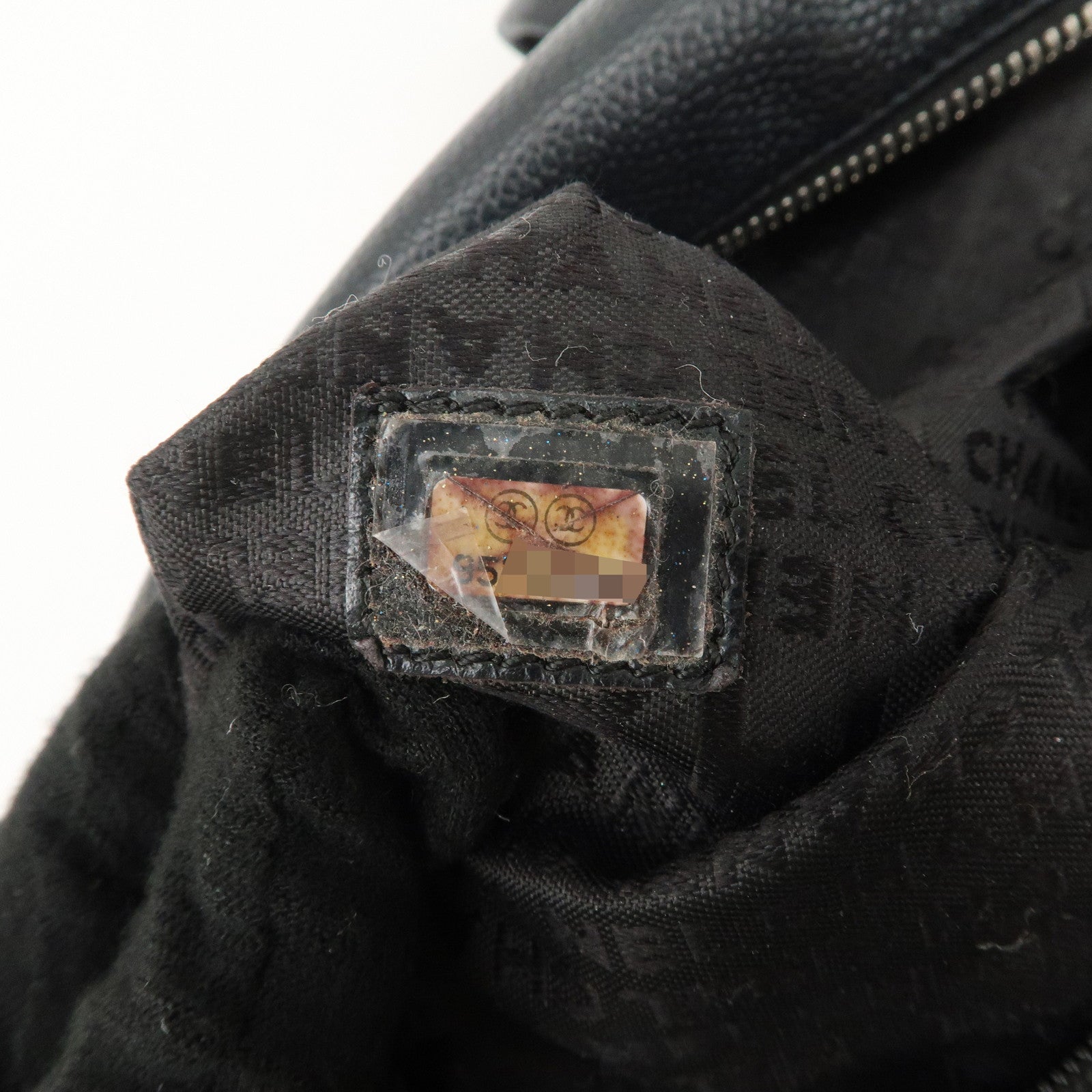 CHANEL COCO Mark Caviarskin Punching Boston Bag Black Used