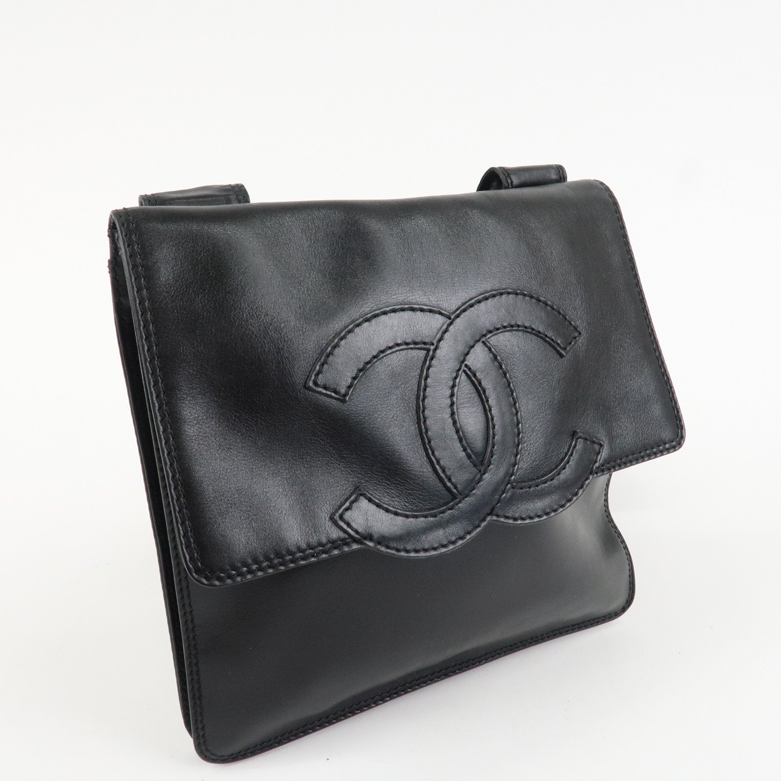 CHANEL COCO Mark Lamb Skin Shoulder Bag Crossbody Bag Black Used