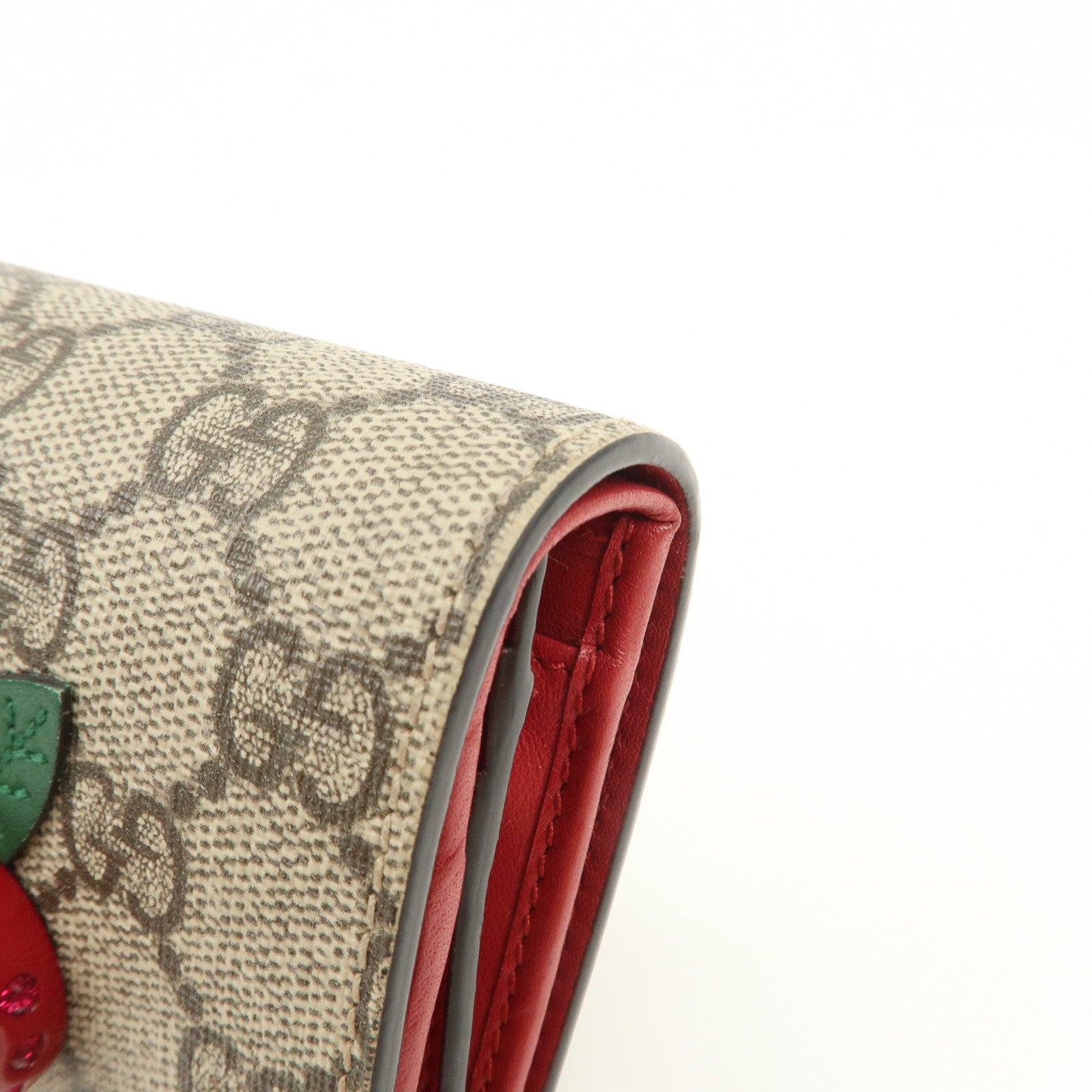 GUCCI Interlocking G Cherry GG Supreme Compact Wallet Beige 476050