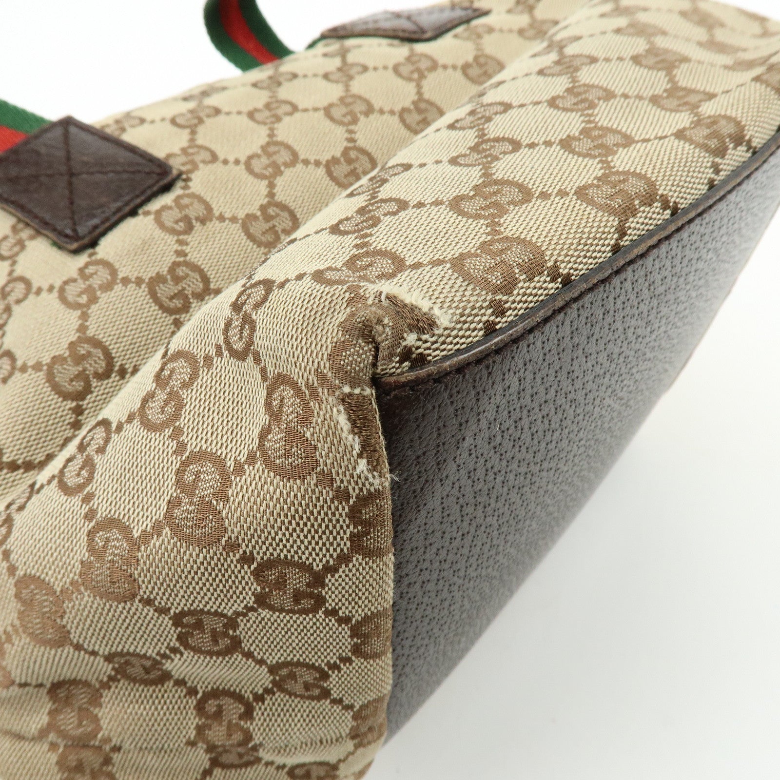 GUCCI Sherry GG Canvas Leather Tote Bag Hand Bag Brown 131228