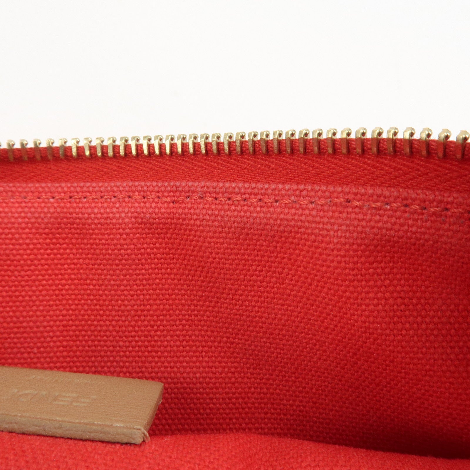 FENDI Zucca Canvas Leather Clutch Bag Cosmetic Bag Red 8N0148
