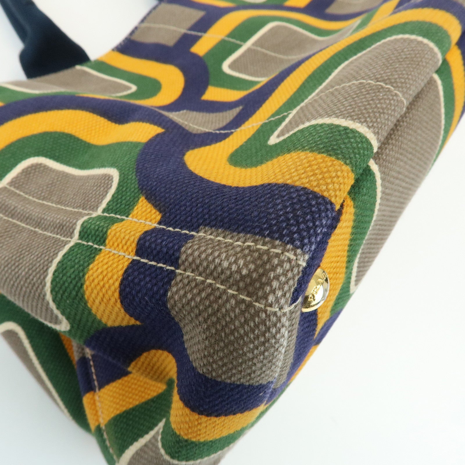 PRADA Canapa Large Tote Bag Hand Bag Green Yellow Navy BN1872