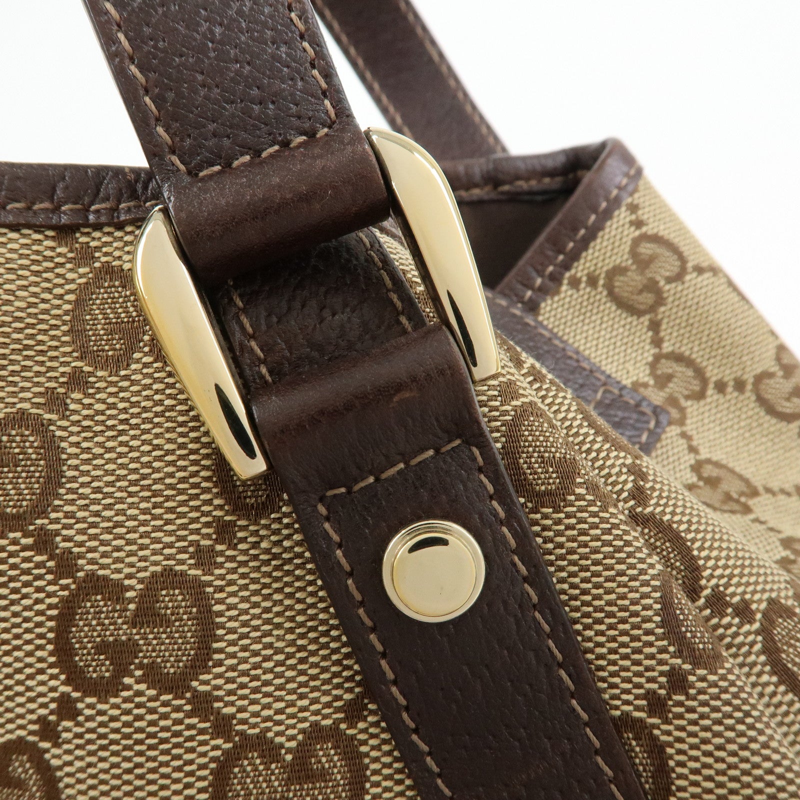 GUCCI Abbey GG Canvas Leather Tote Hand Bag Beige Brown 130736