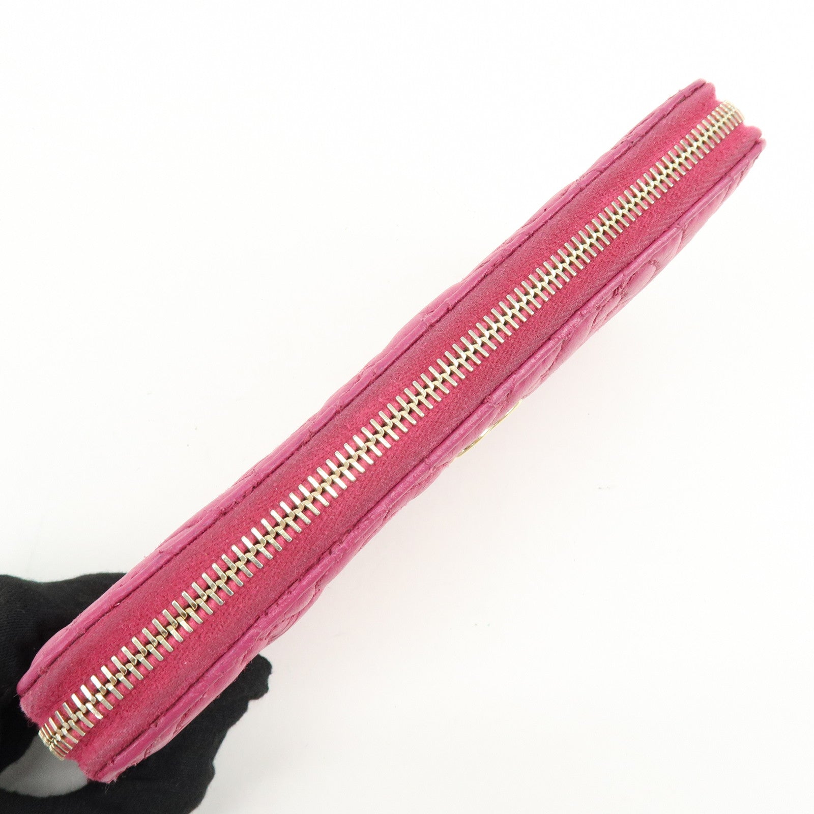 CHANEL Camellia No.5 COCO Mark Calf Leather Zippy Long Wallet Pink