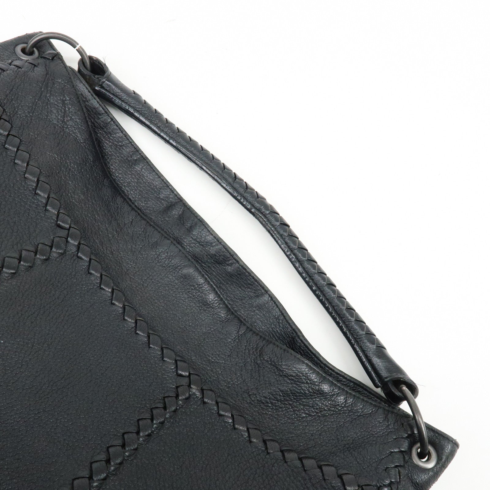 BOTTEGA VENETA Cervo Leather Shoulder Bag Hand Bag Black
