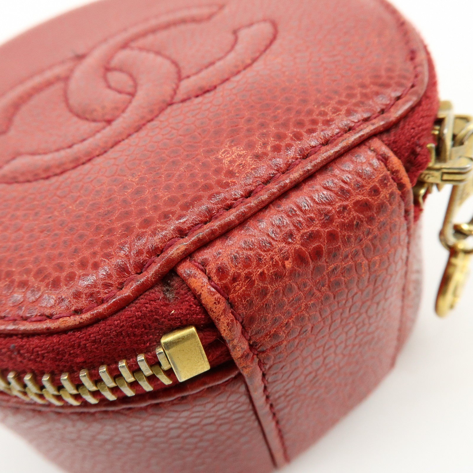 CHANEL COCO Mark Caviarskin Cosmetic Pouch Jewelry Case Red
