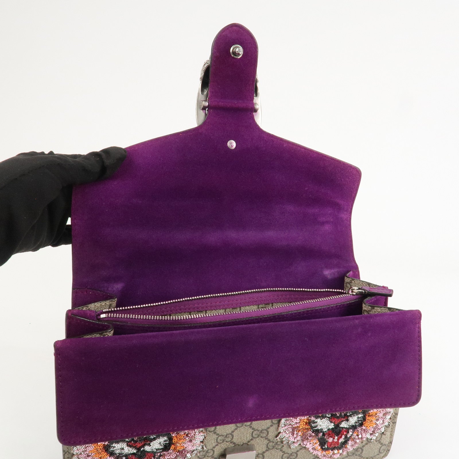 GUCCI Dionysus GG Supreme Suede Medium Chain Shoulder Bag 400249