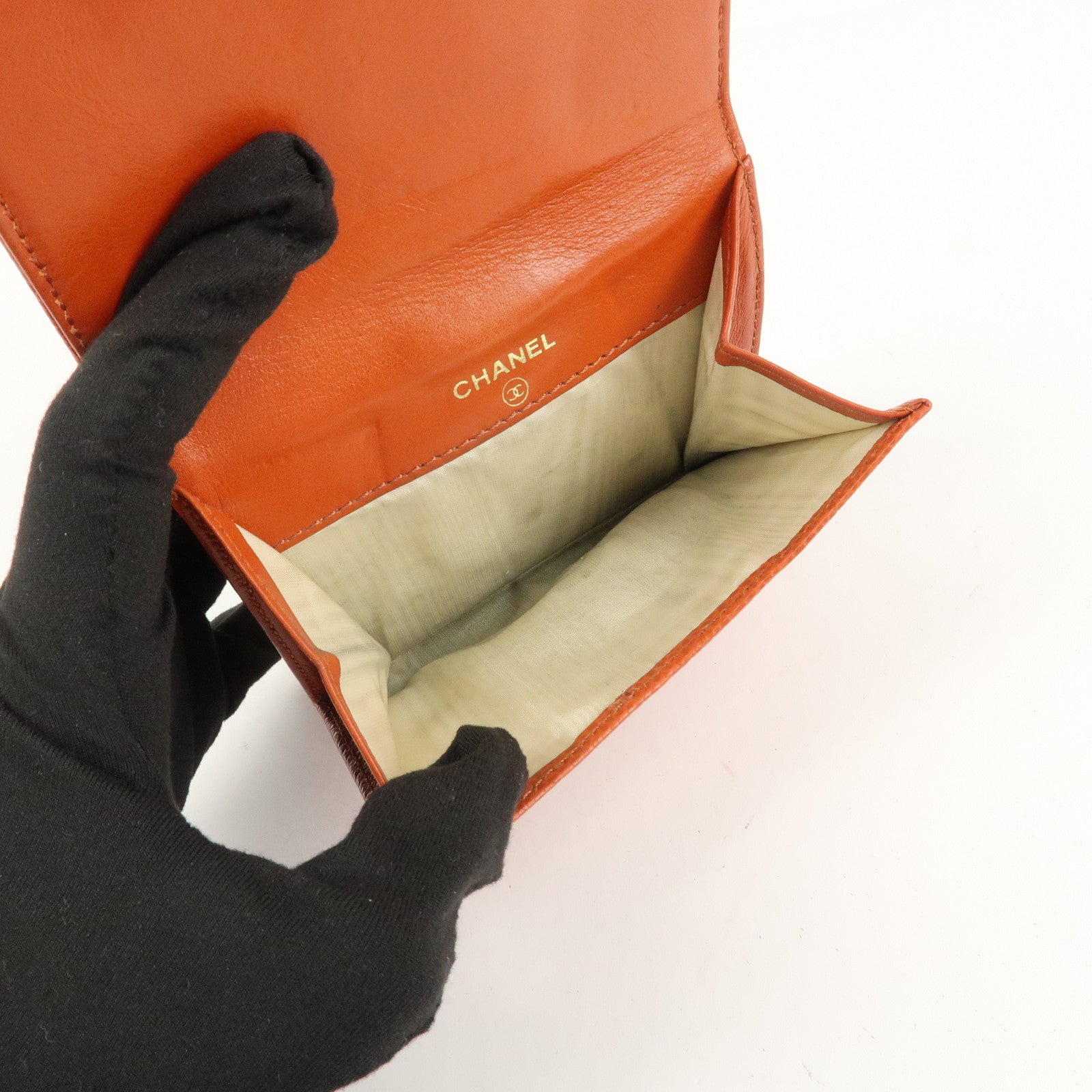 CHANEL COCO Mark Caviarskin Double Hook Bi-Fold Wallet A13496 Used