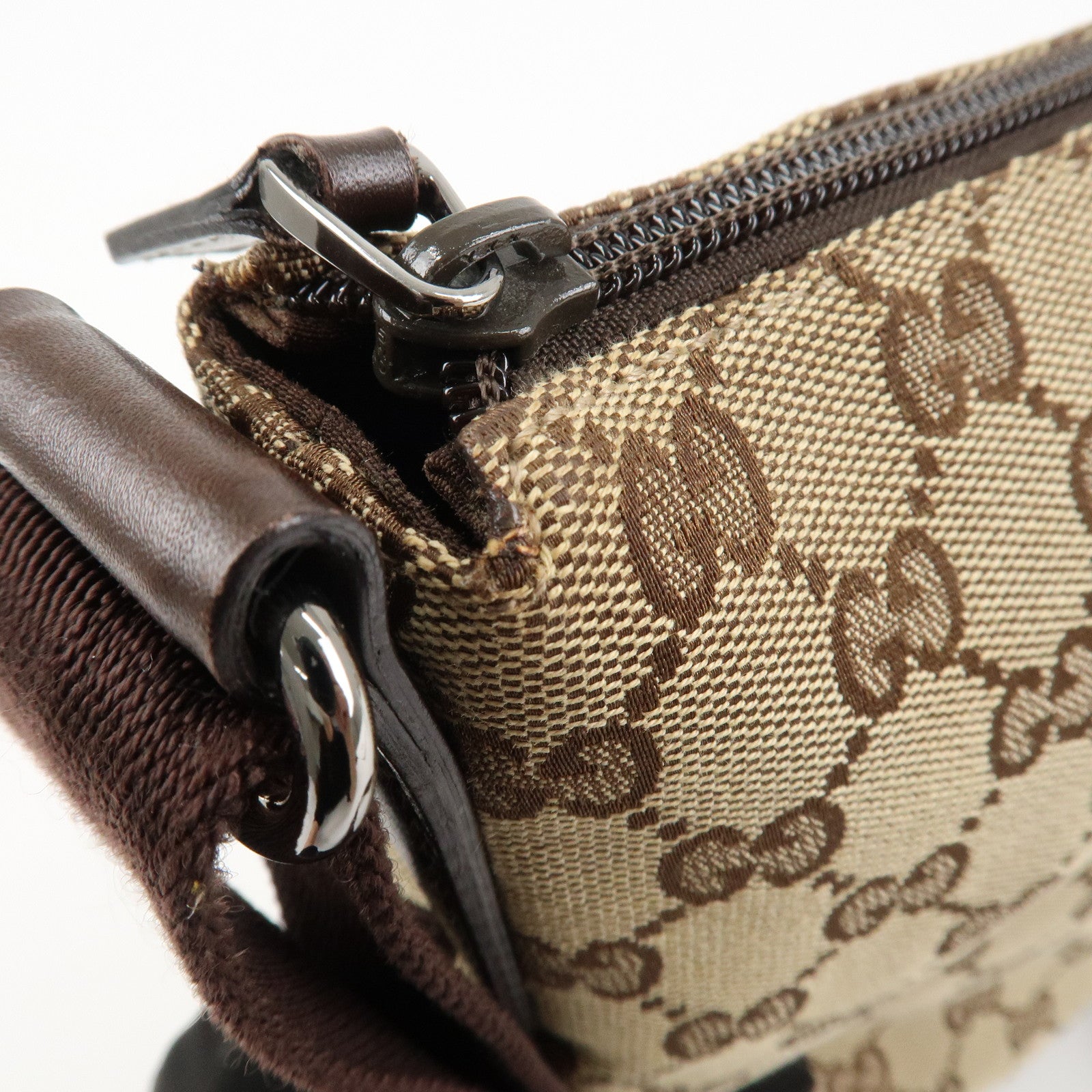 GUCCI GG Canvas Leather Shoulder Bag Crossbody Bag Brown 145857 Used