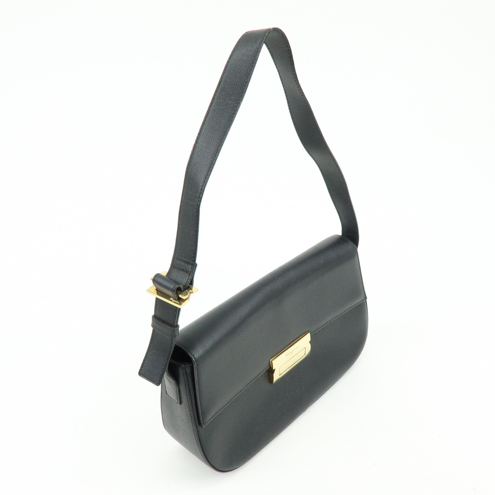 Ferragamo Leather Shoulder Bag Hand Bag Black