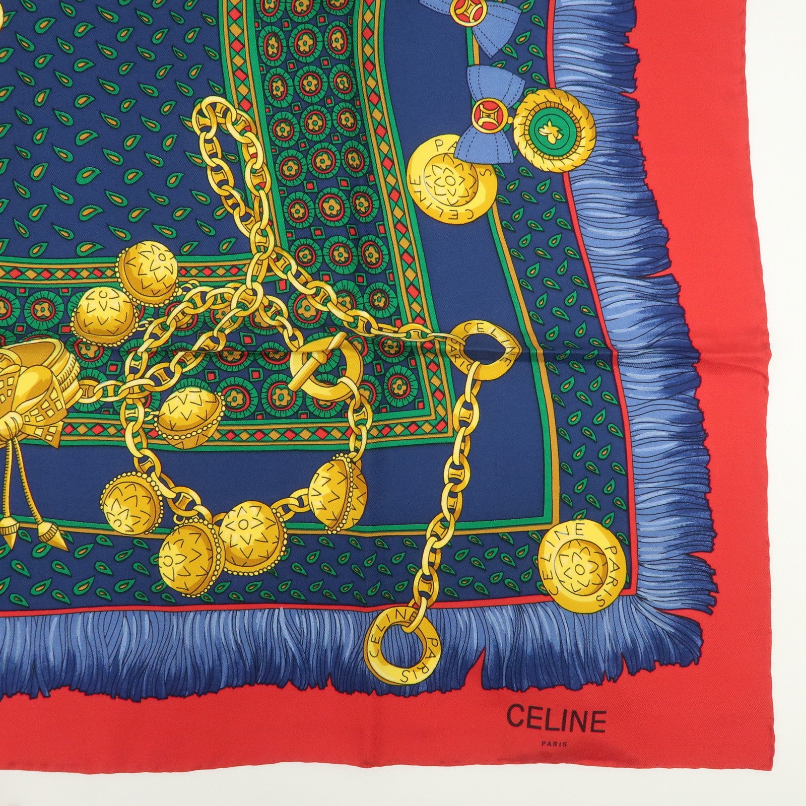 CELINE Silk 100% Scarf Red Blue Yellow Multicolor