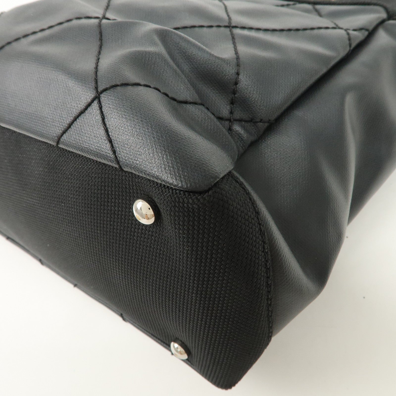 CHANEL Paris Biarritz PM Coated Canvas Leather Tote Bag Black A34208 Used