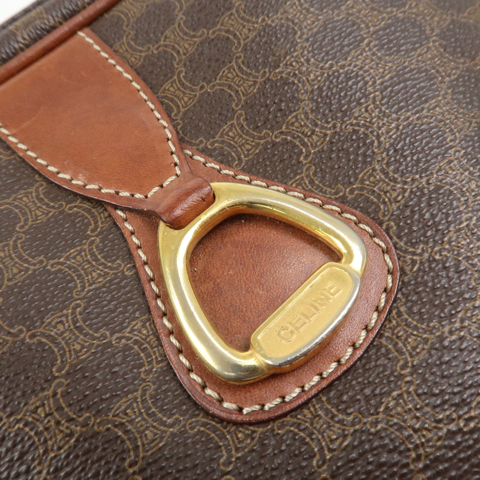 CELINE Macadam PVC Leather Shoulder Bag Brown Gold HDW