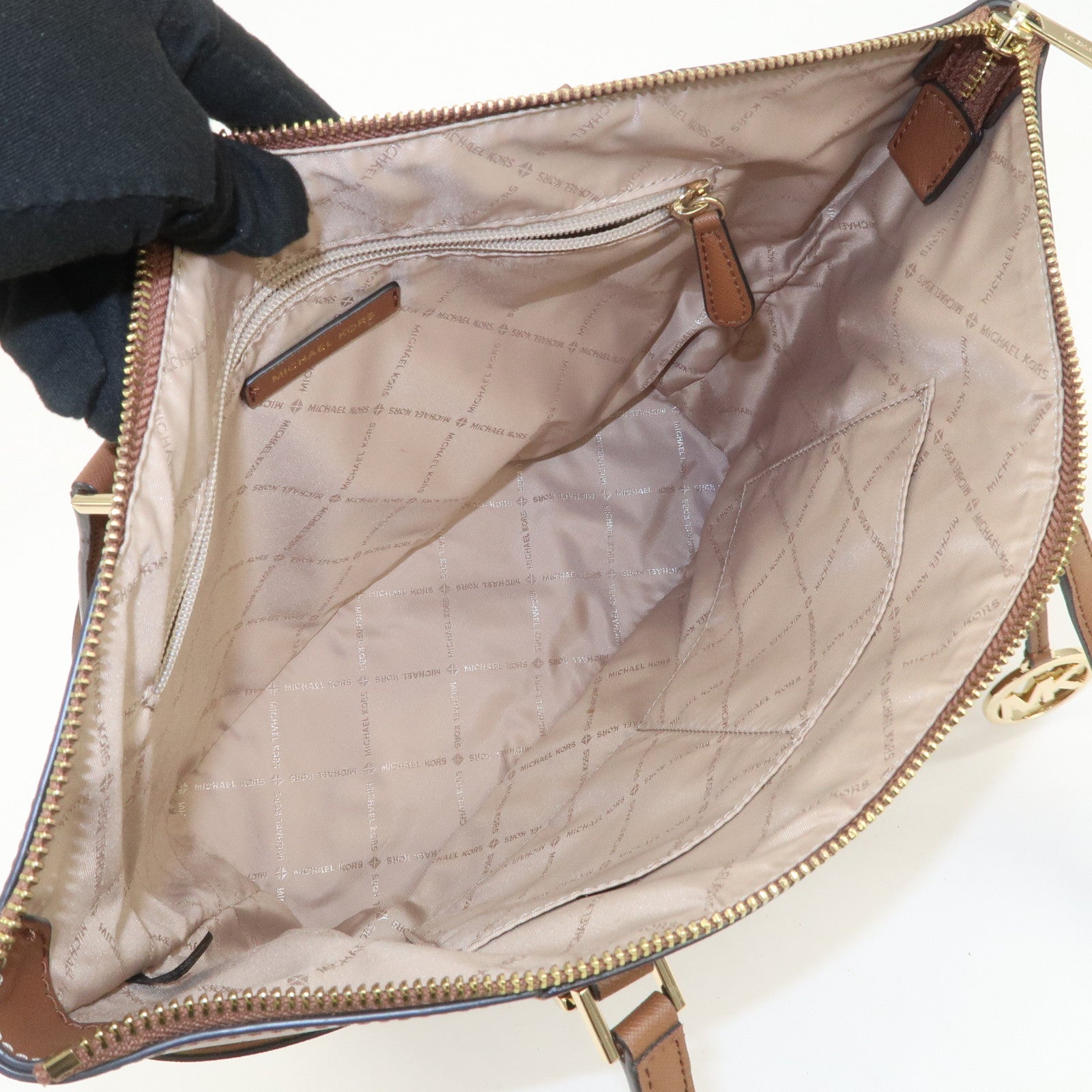 MICHAEL KORS Leather Tote Bag Shoulder Bag Brown Gold