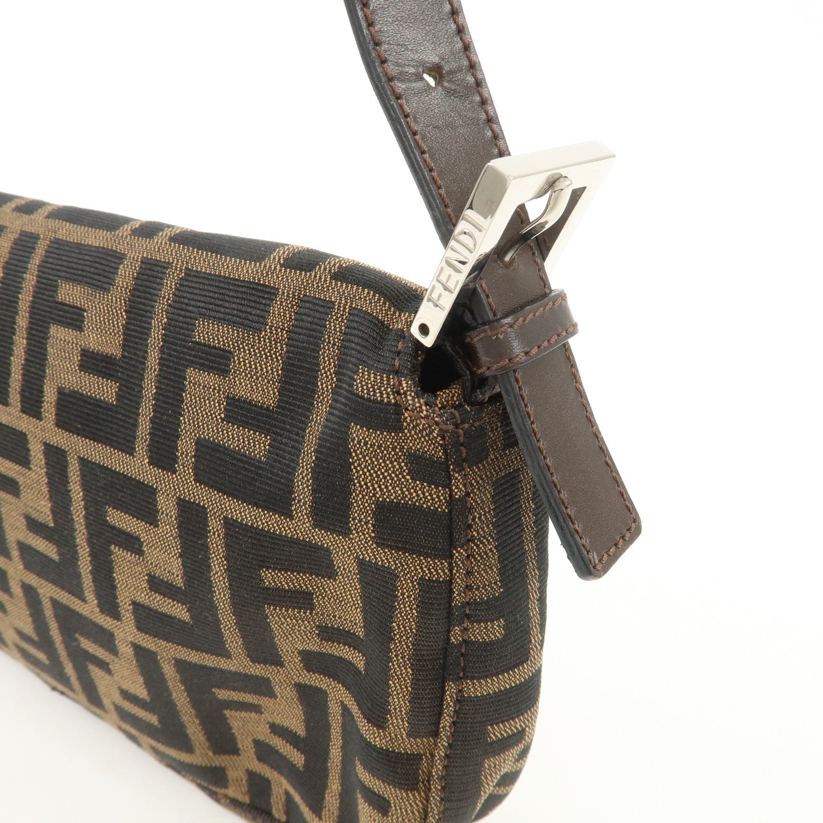 FENDI Mamma Baguette Zucca Canvas Leather Shoulder Bag Hand Bag Black Brown 26424