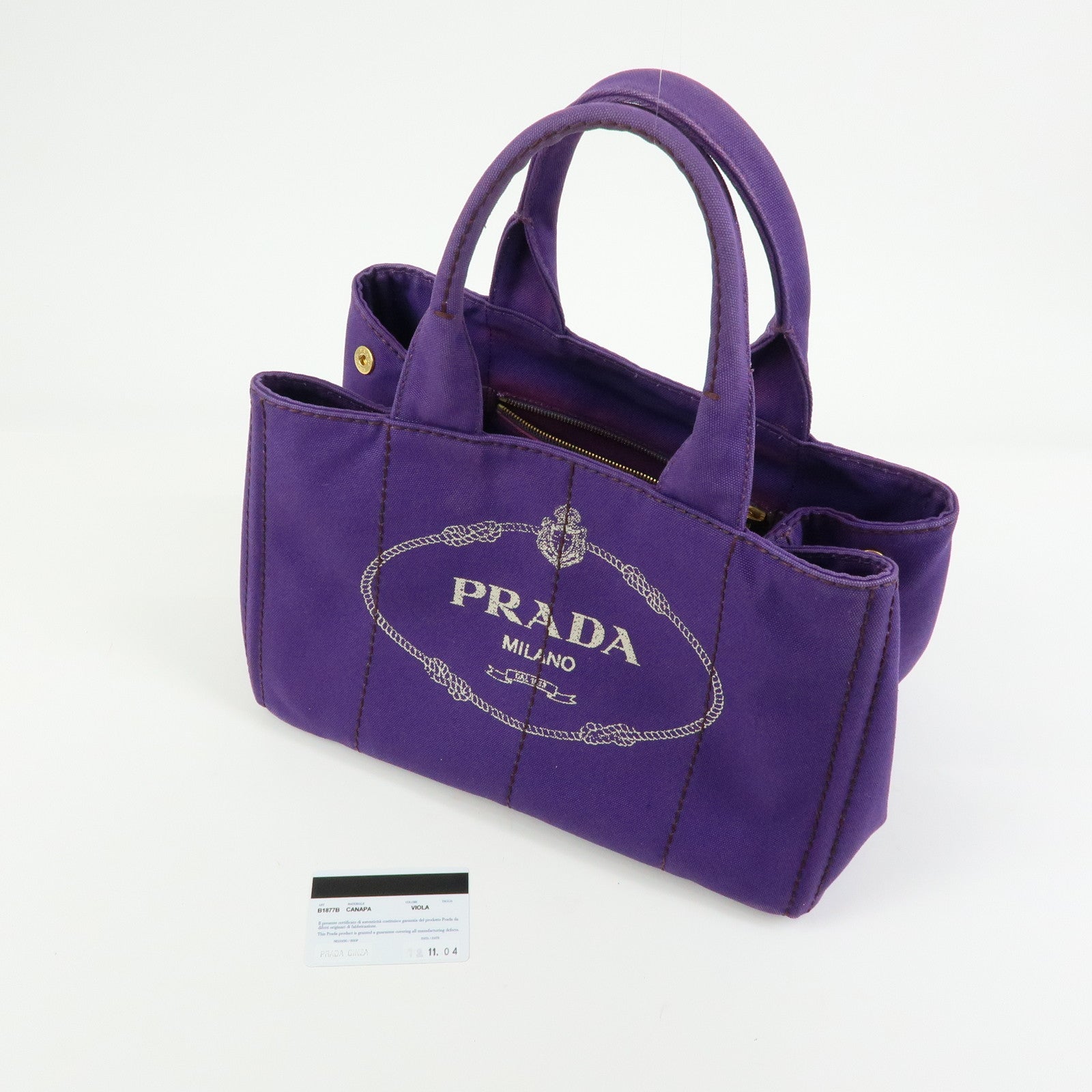 PRADA Canapa Triangle Logo Canvas Tote Bag Hand Bag Purple B1877B