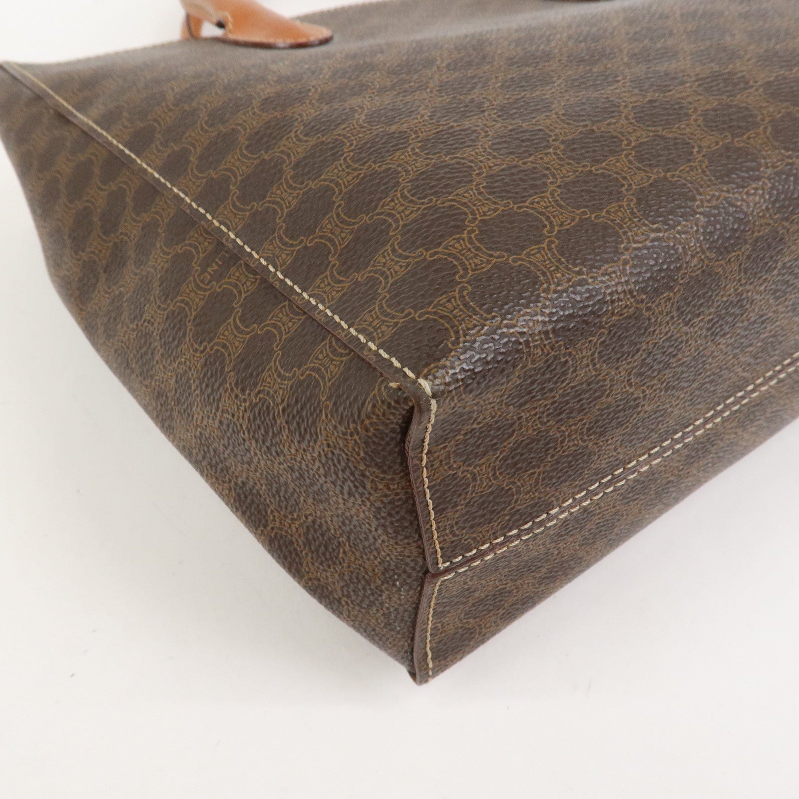 CELINE Macadam PVC Leather Hand Bag Tote Bag Brown