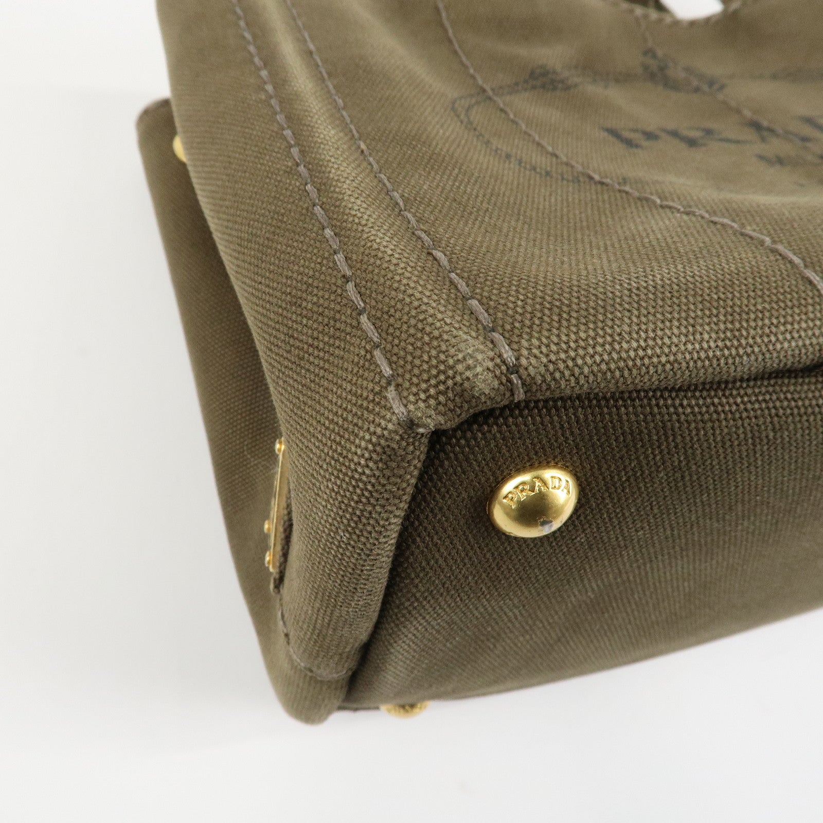 PRADA Logo Canapa Mini Canvas Tote Bag Hand Bag Khaki BN2439 Used