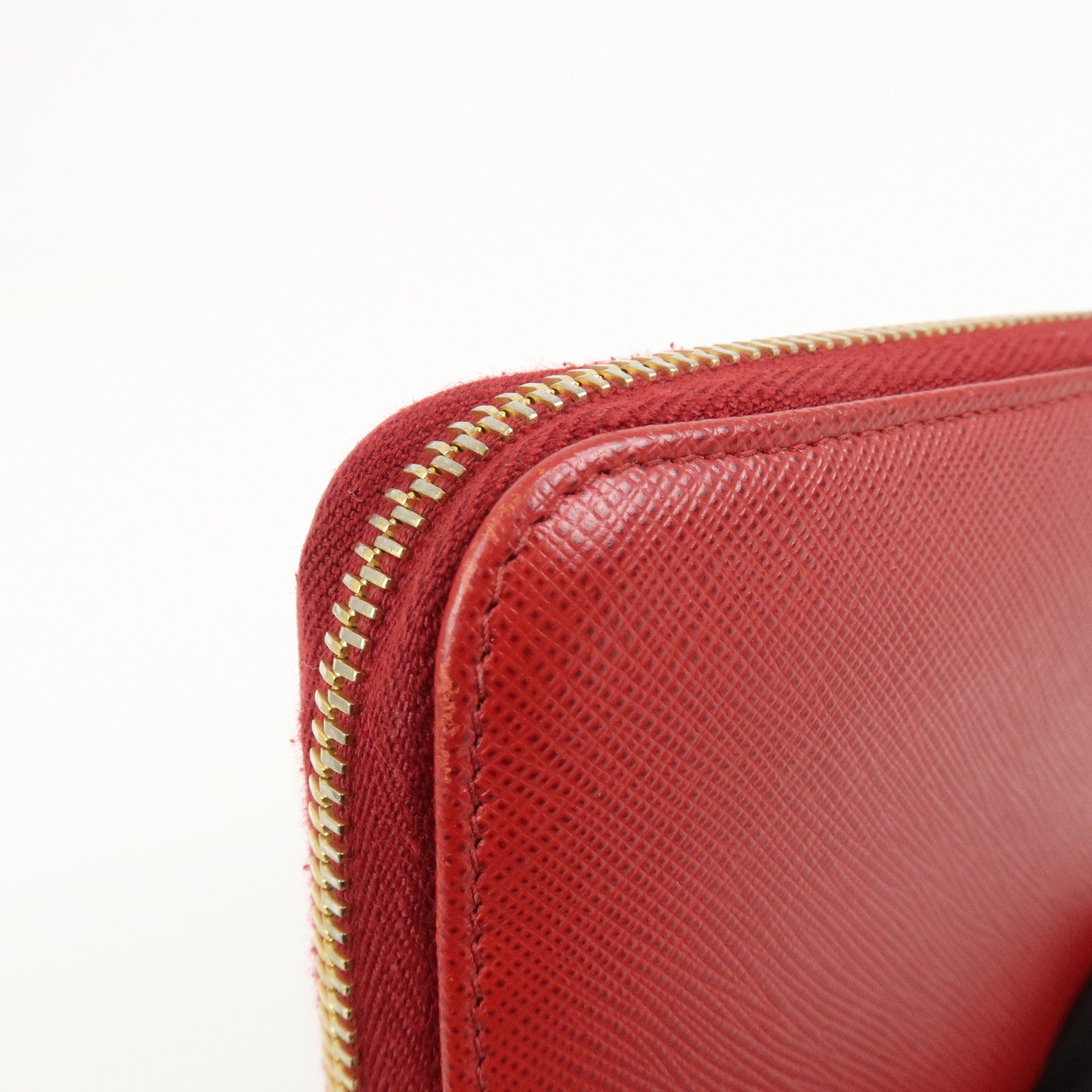 PRADA Logo Saffiano Leather Round Zippy Long Wallet Red 1ML506