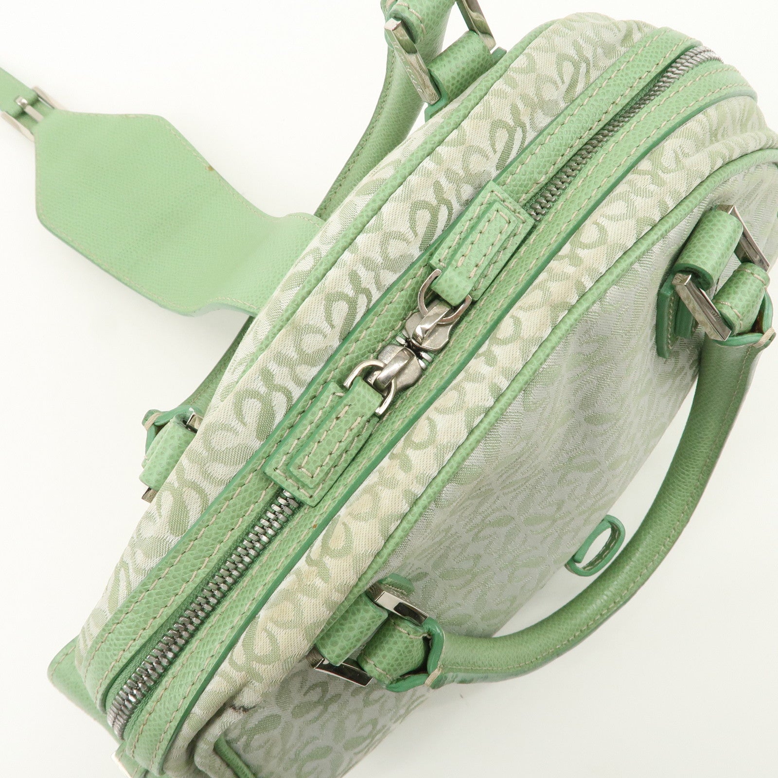 LOEWE Anagram Canvas Leather Hand Bag Light Green